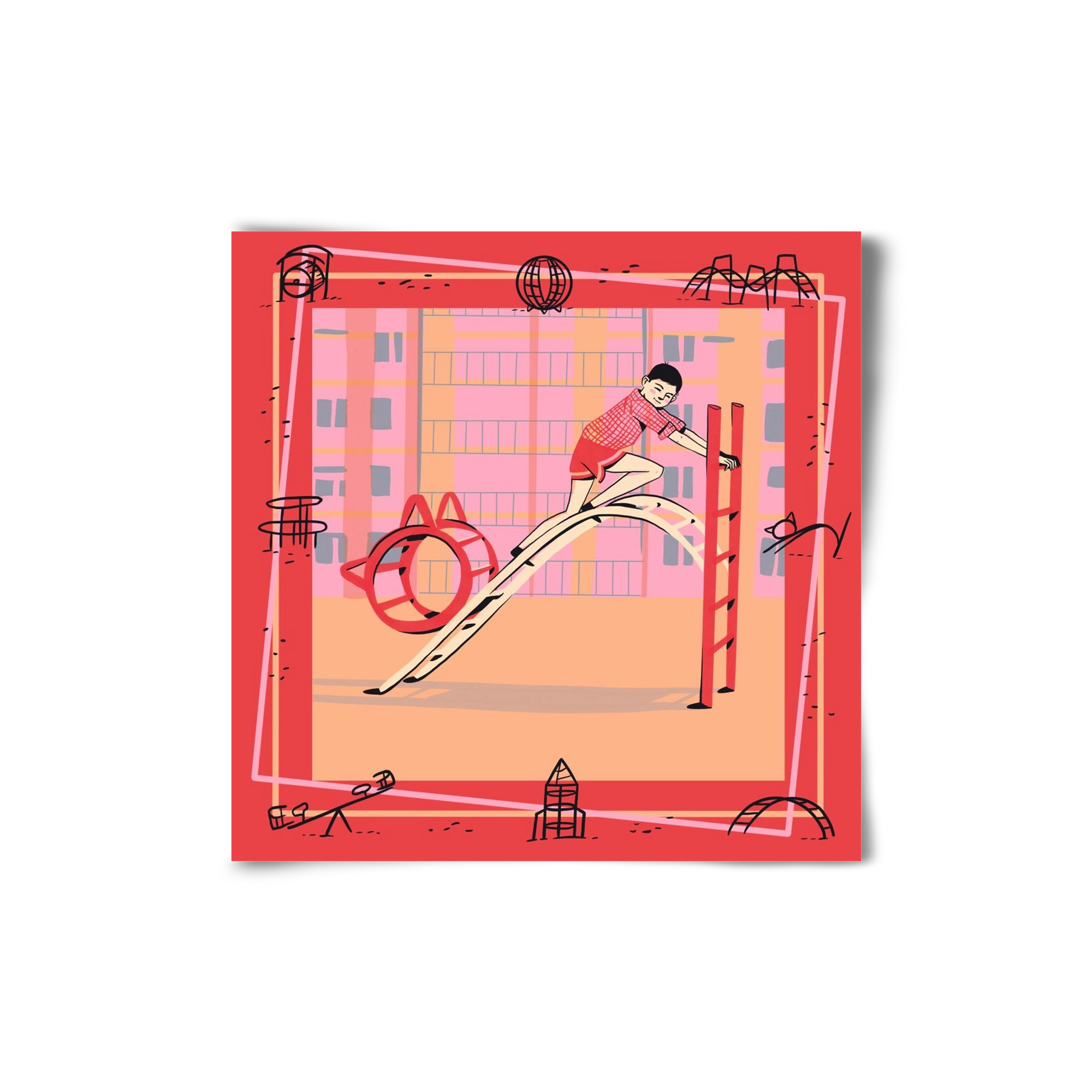 Retro játszótér, 20x20 cm, Keret nélkül