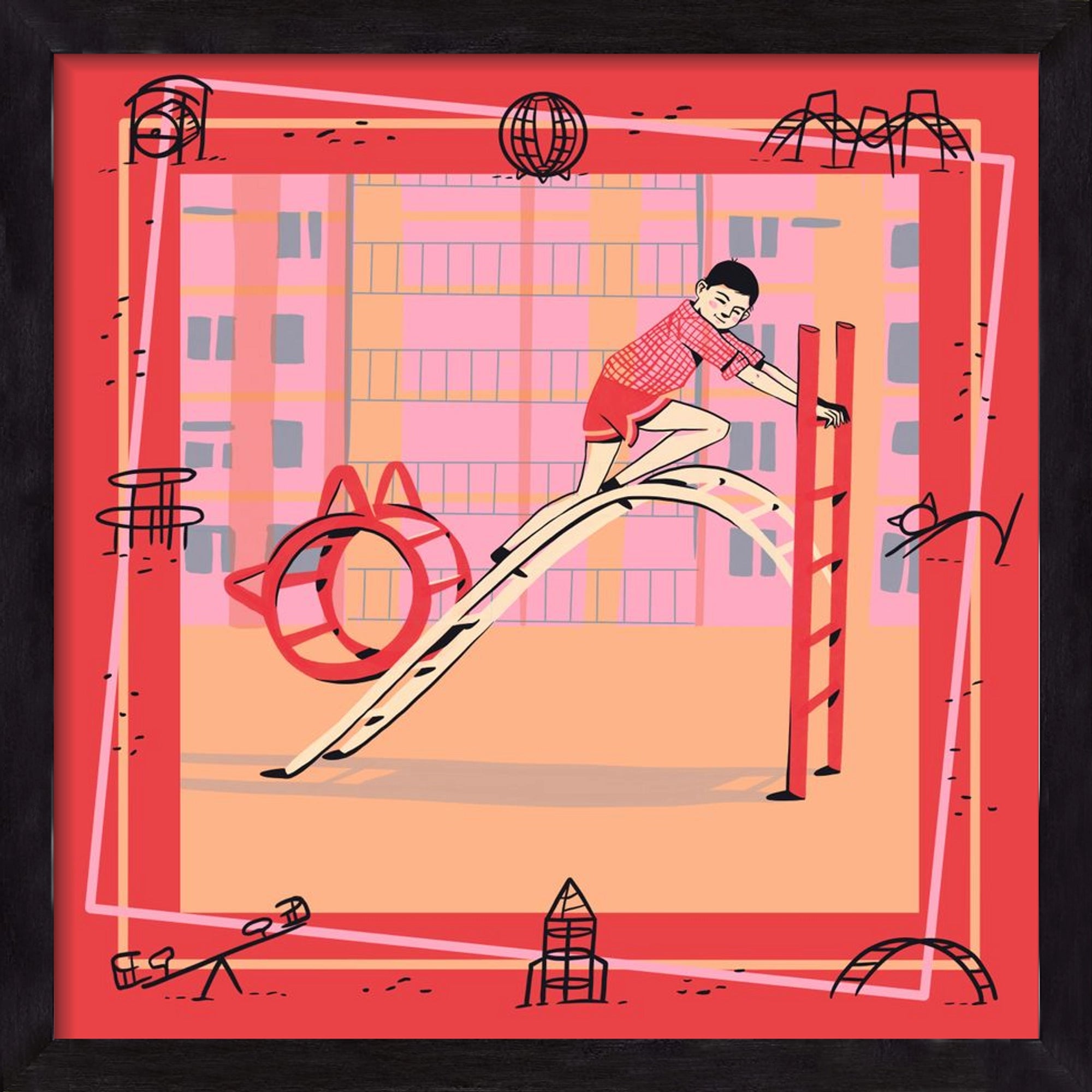 Retro játszótér, 50x50 cm (50x50 cm), Fekete keret