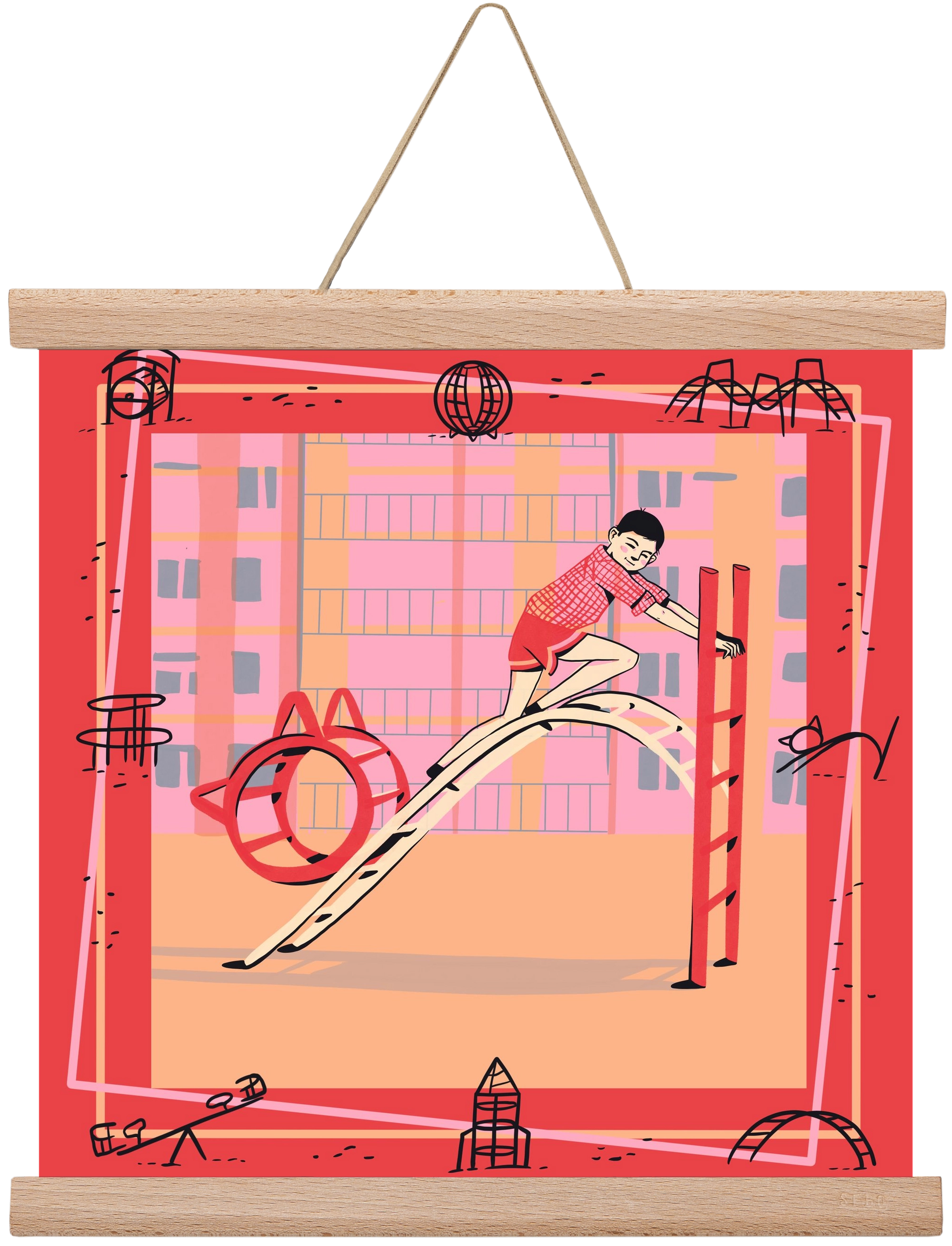 Retro játszótér, 30x30 cm (30x30 cm), Tölgy akasztó