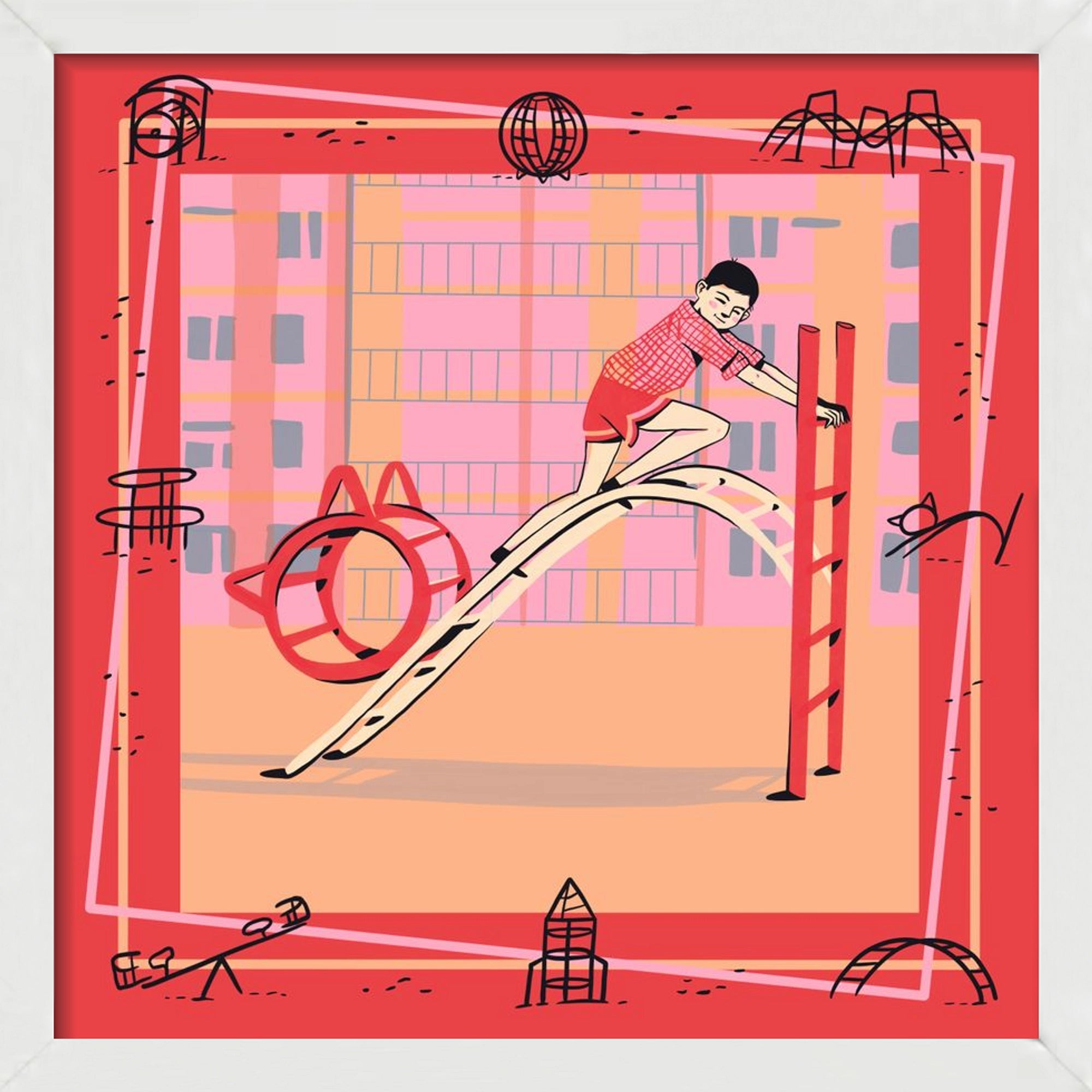 Retro játszótér, 40x40 cm (40x40 cm), Fehér keret