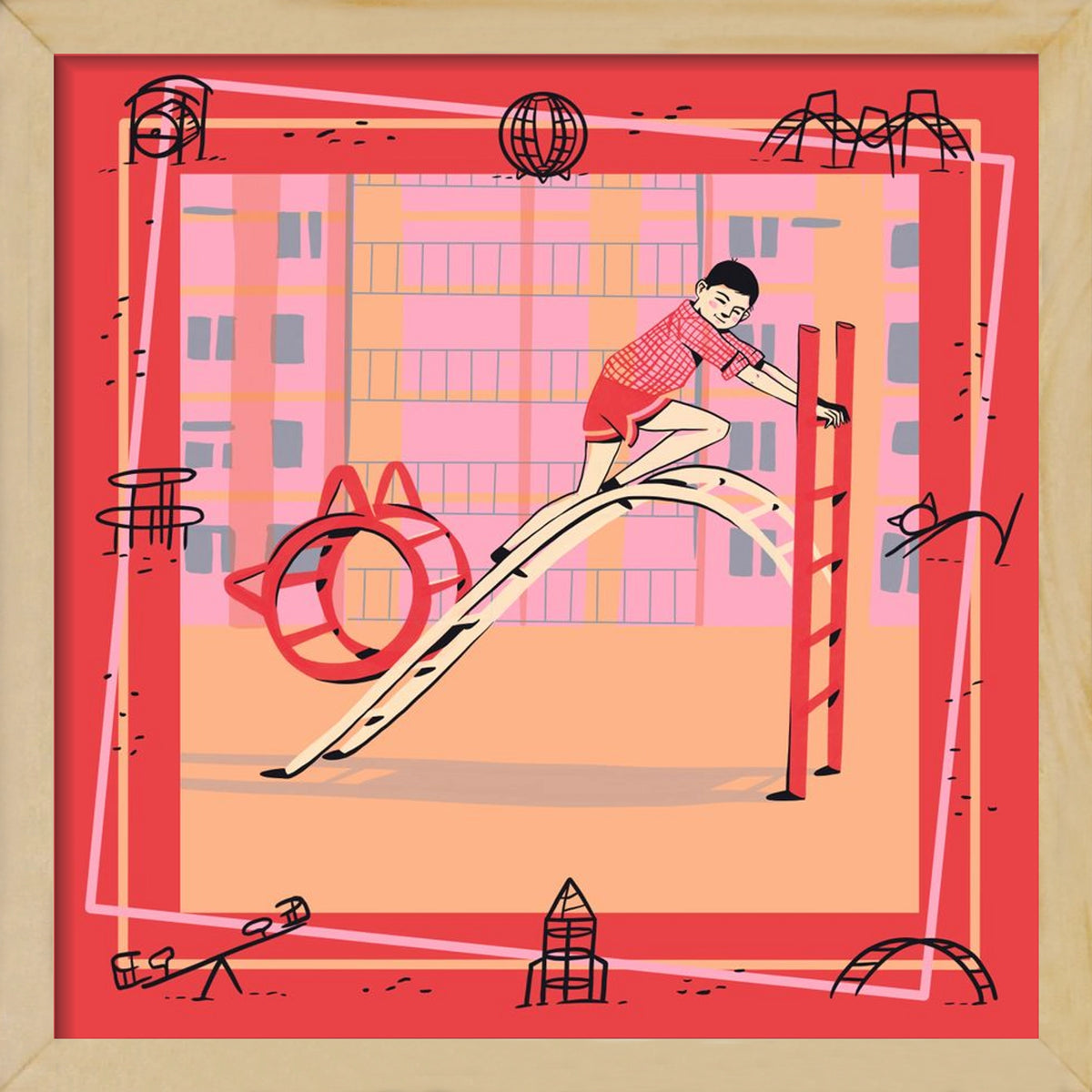 Retro játszótér, 50x50 cm (50x50 cm), Tölgy keret