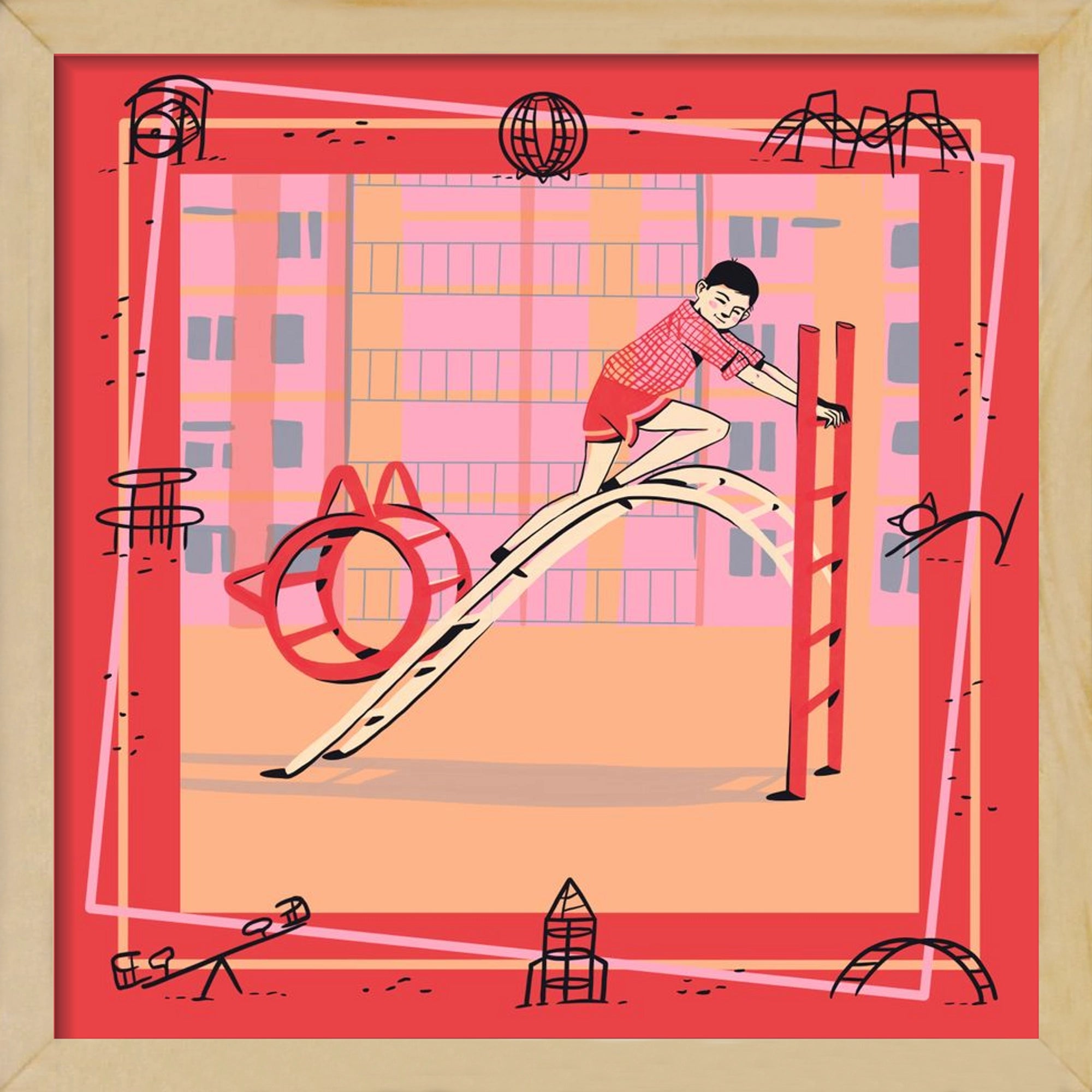 Retro játszótér, 50x50 cm (50x50 cm), Tölgy keret