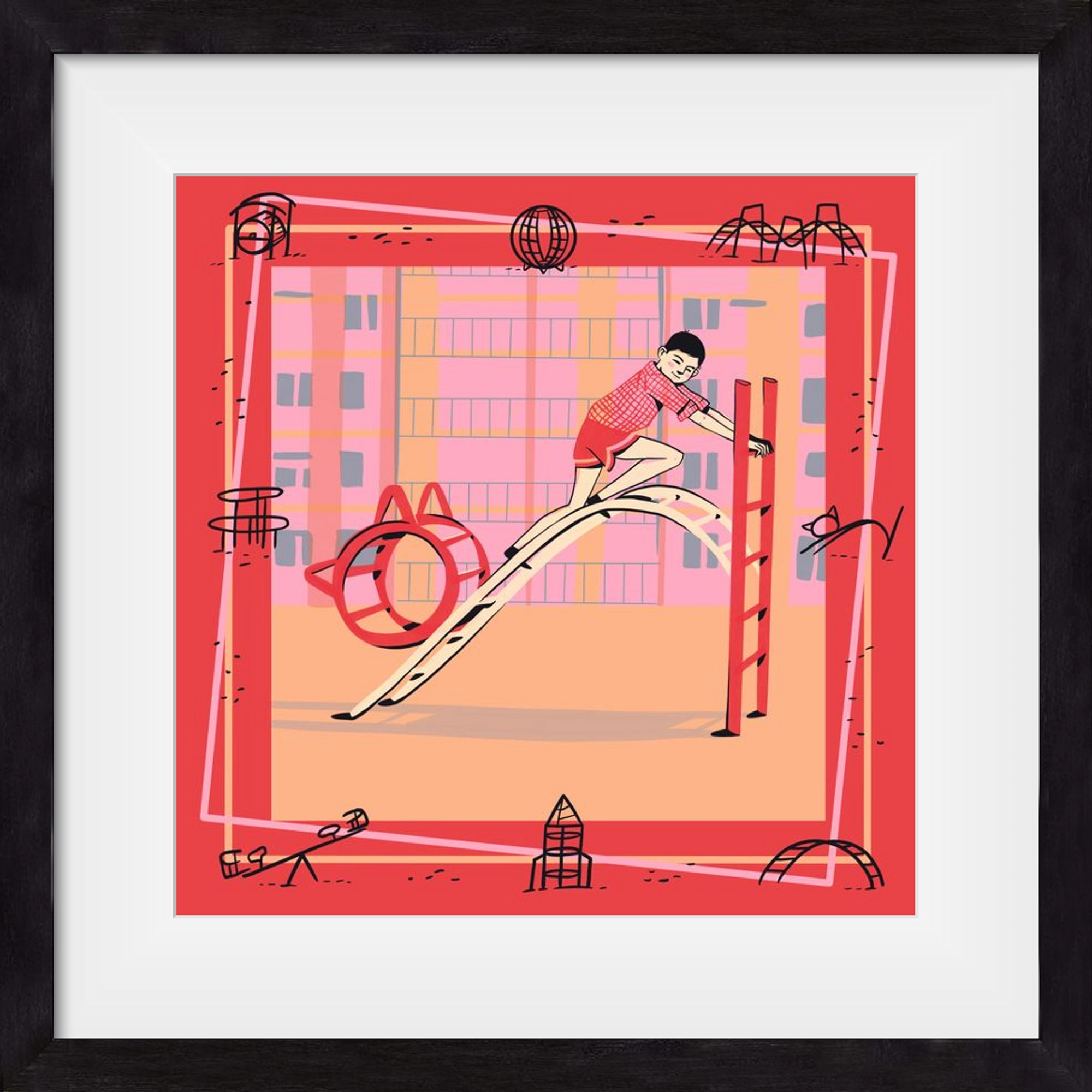 Retro játszótér, 50x50 cm (40x40 cm), Fekete keret, paszpartuval