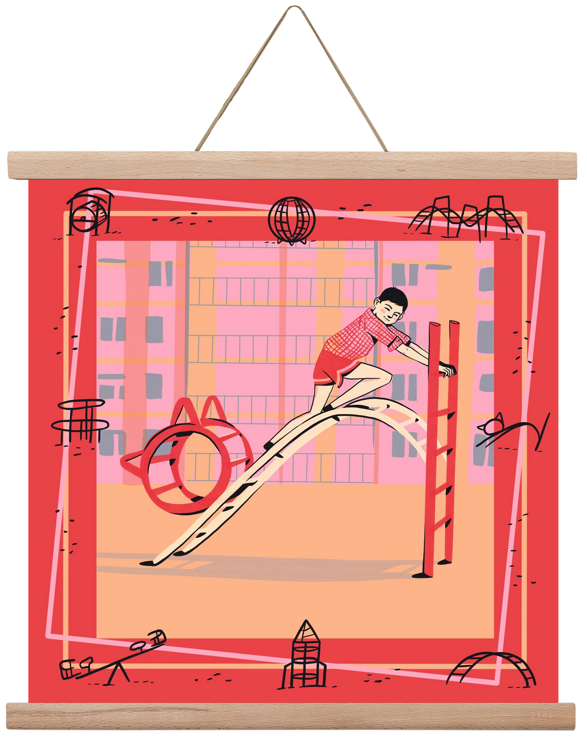 Retro játszótér, 40x40 cm (40x40 cm), Tölgy akasztó