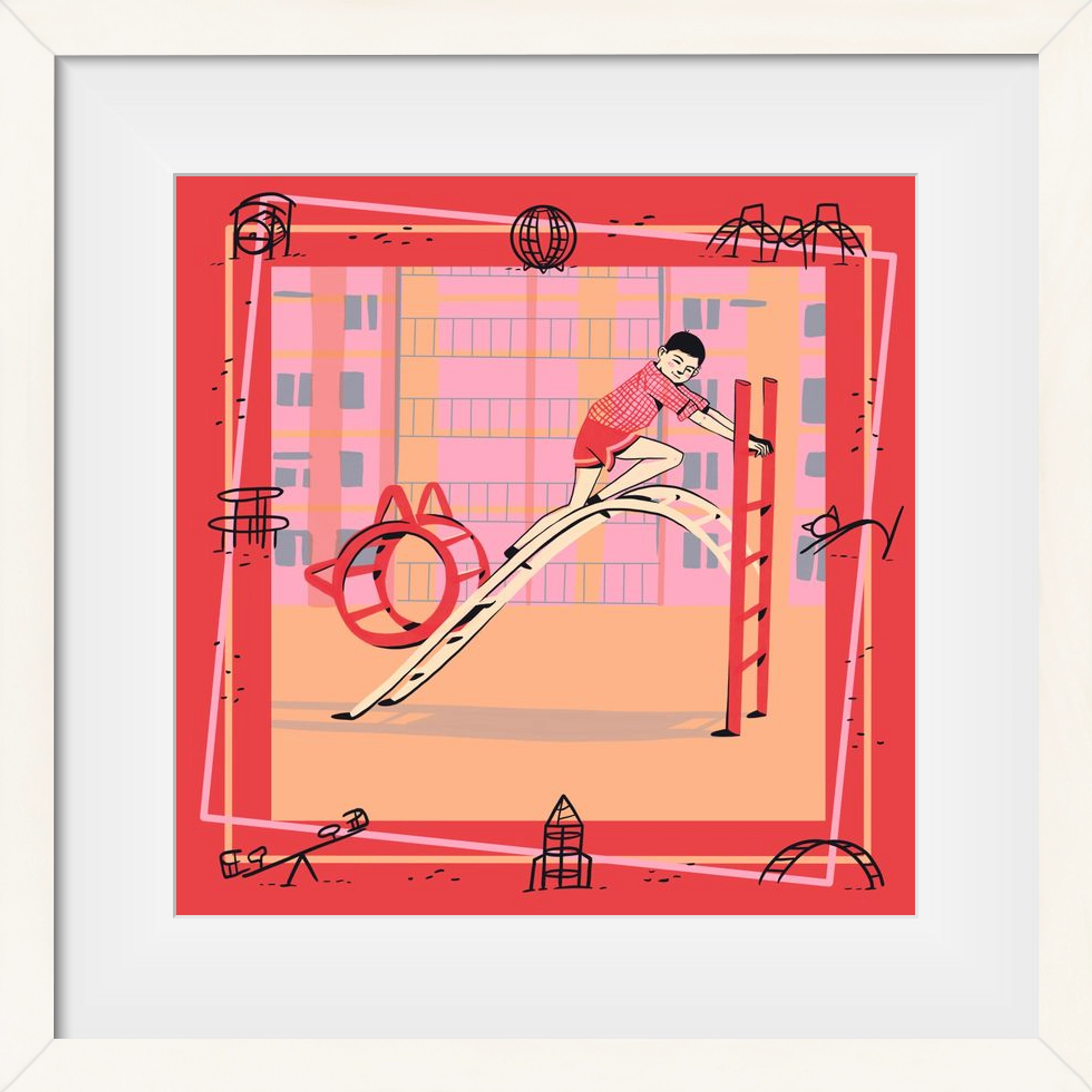 Retro játszótér, 40x40 cm (30x30 cm), Fehér keret, paszpartuval