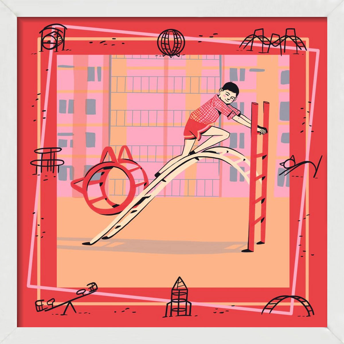 Retro játszótér, 30x30 cm (30x30 cm), Fehér keret