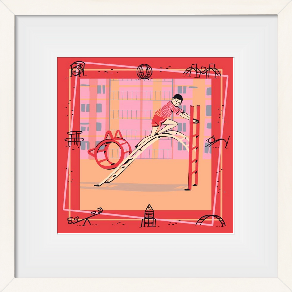 Retro játszótér, 30x30 cm (20x20 cm), Fehér keret, paszpartuval