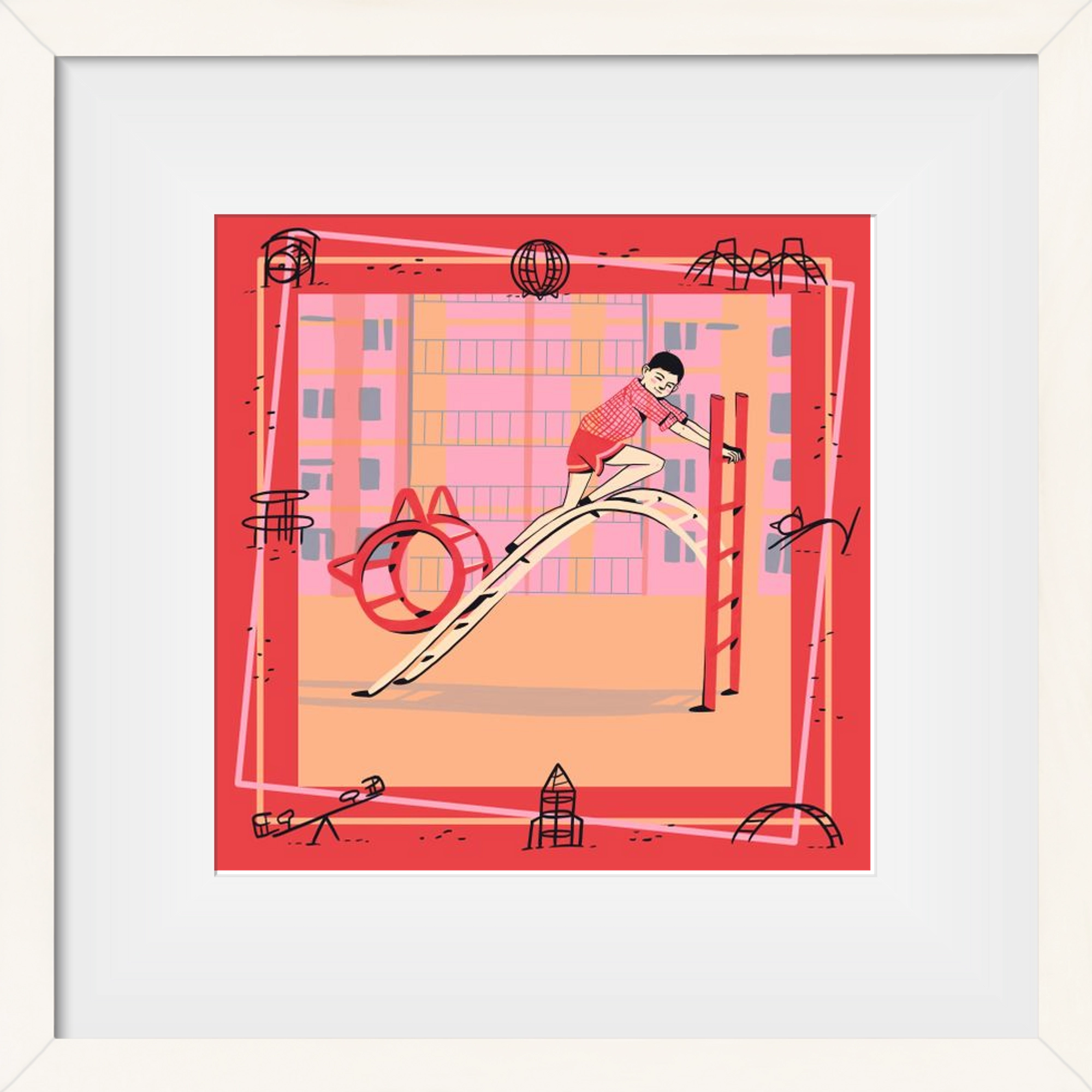 Retro játszótér, 30x30 cm (20x20 cm), Fehér keret, paszpartuval