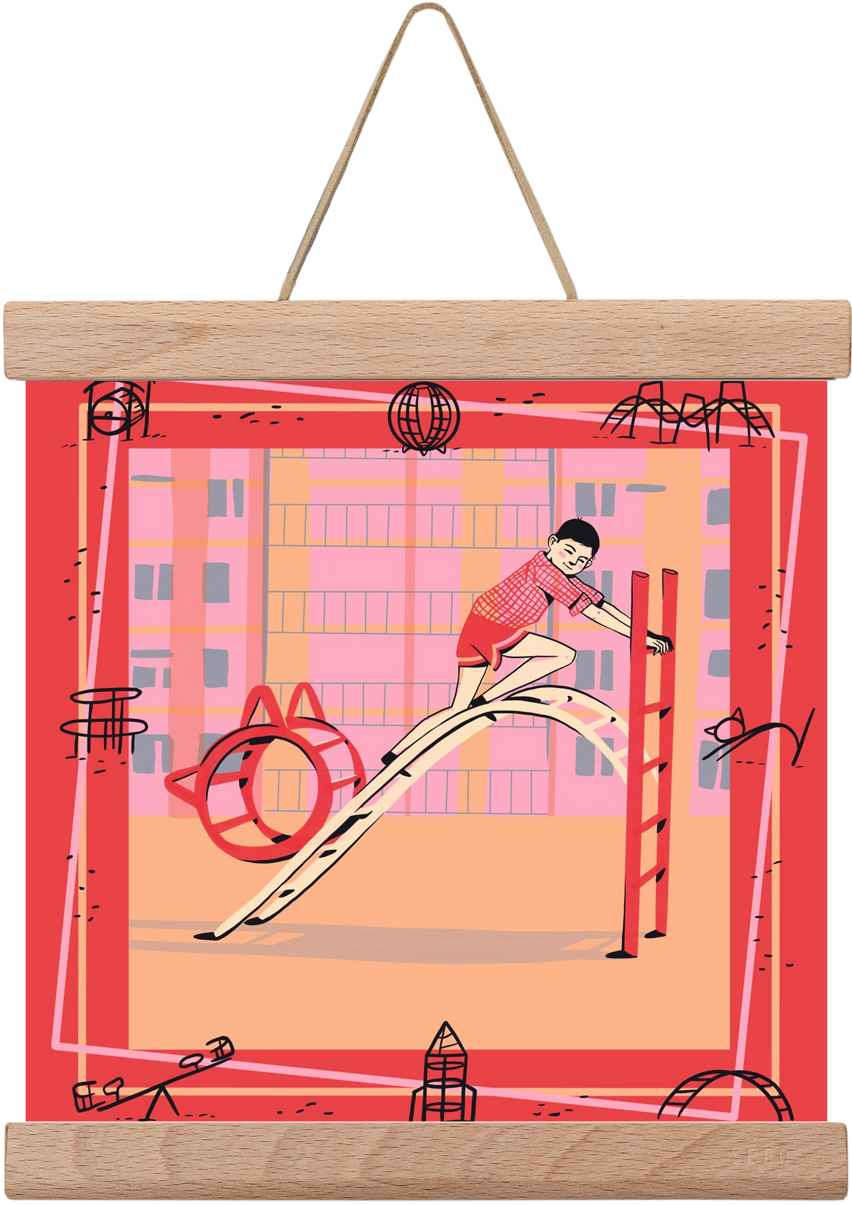 Retro játszótér, 20x20 cm (20x20 cm), Tölgy akasztó