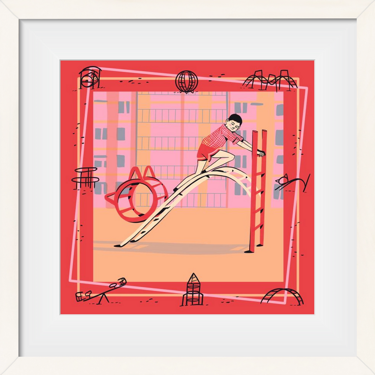 Retro játszótér, 50x50 cm (40x40 cm), Fehér keret, paszpartuval