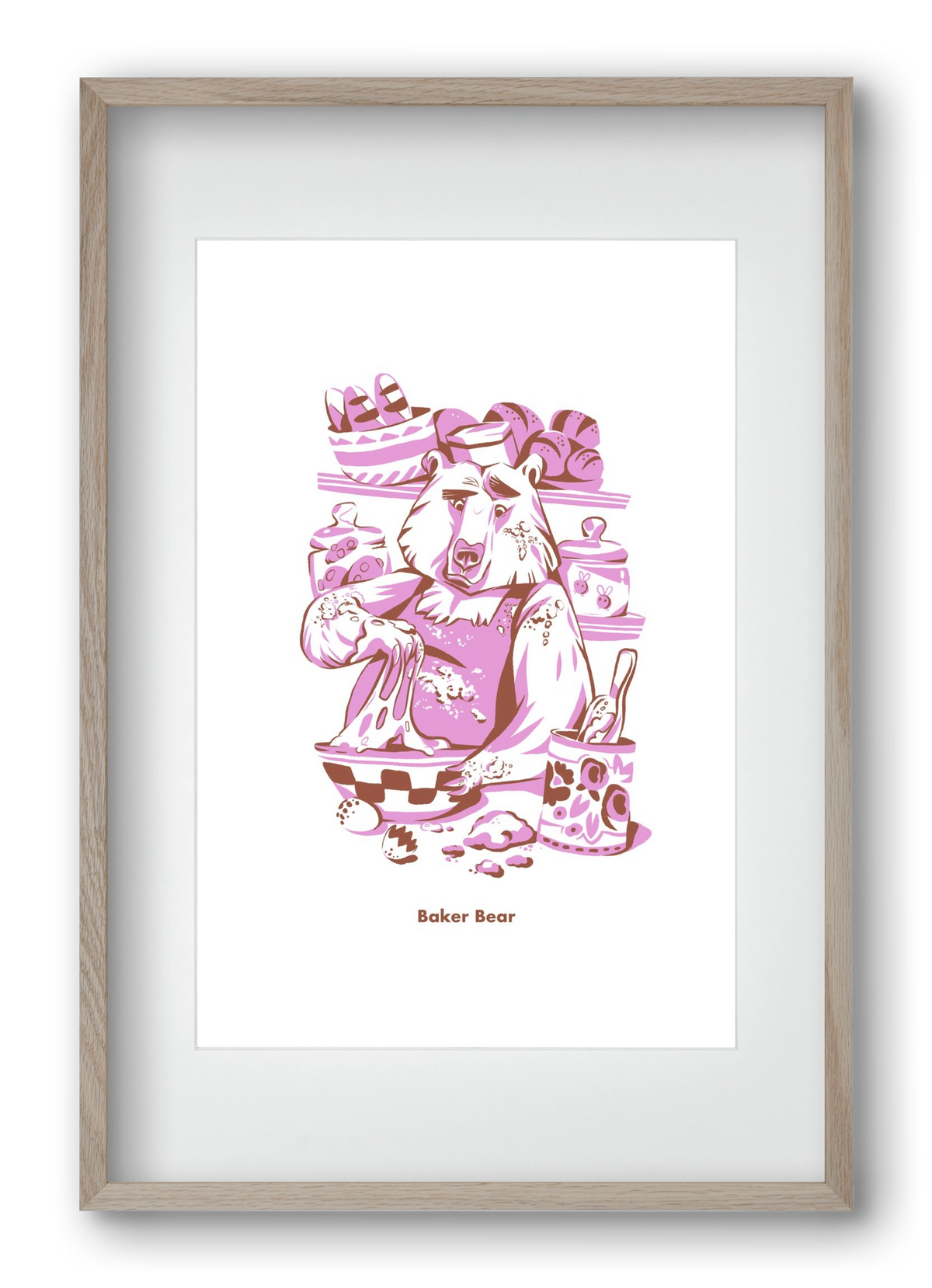 Baker Bear, 40x60 cm (30x45 cm), Tölgy keret, paszpartuval