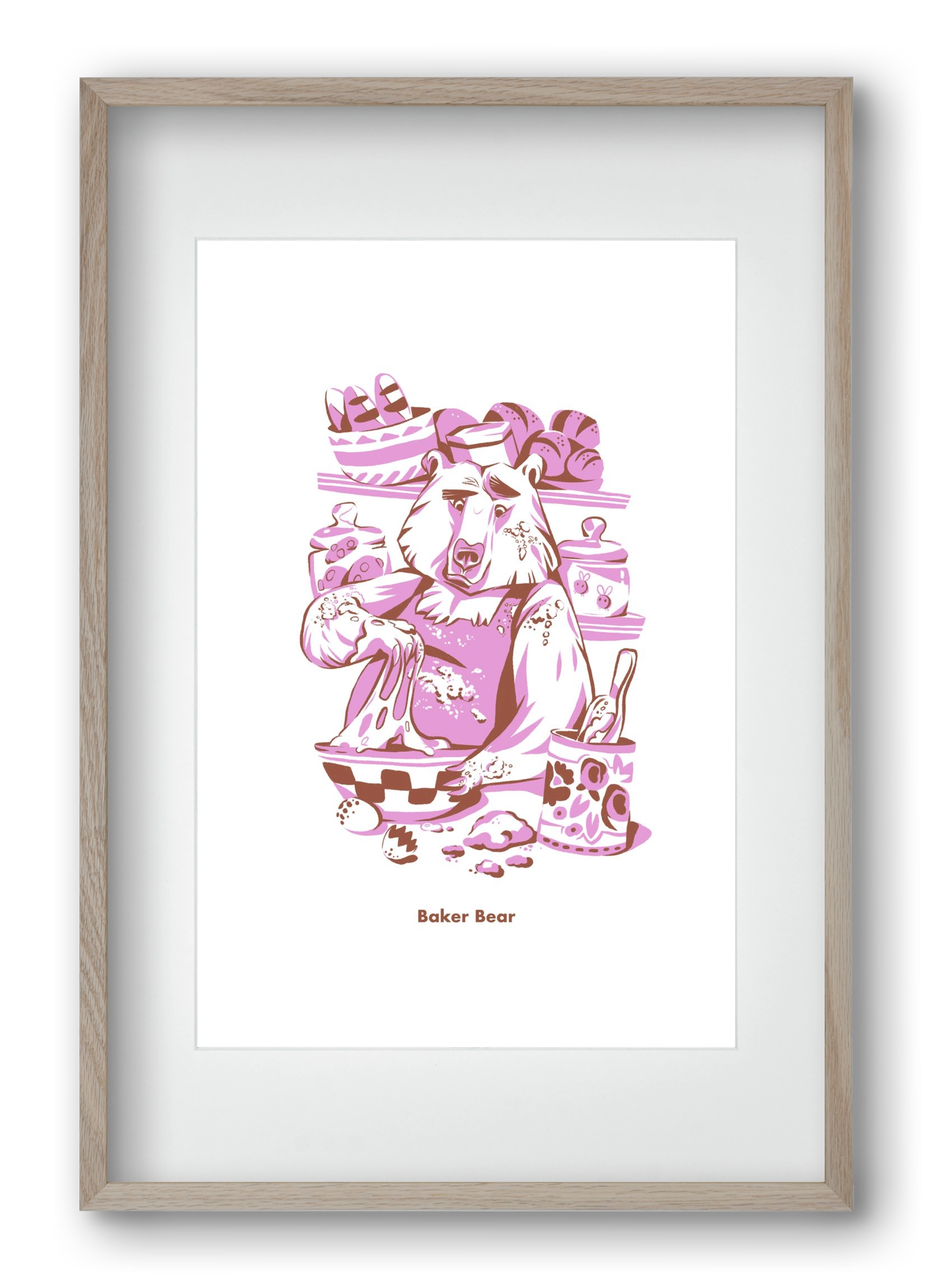 Baker Bear, 40x60 cm (30x45 cm), Tölgy keret, paszpartuval