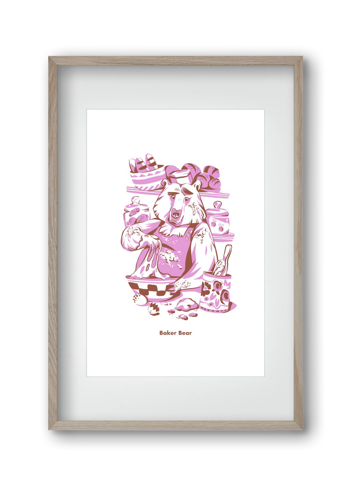 Baker Bear, 30x45 cm (20x30 cm), Tölgy keret, paszpartuval