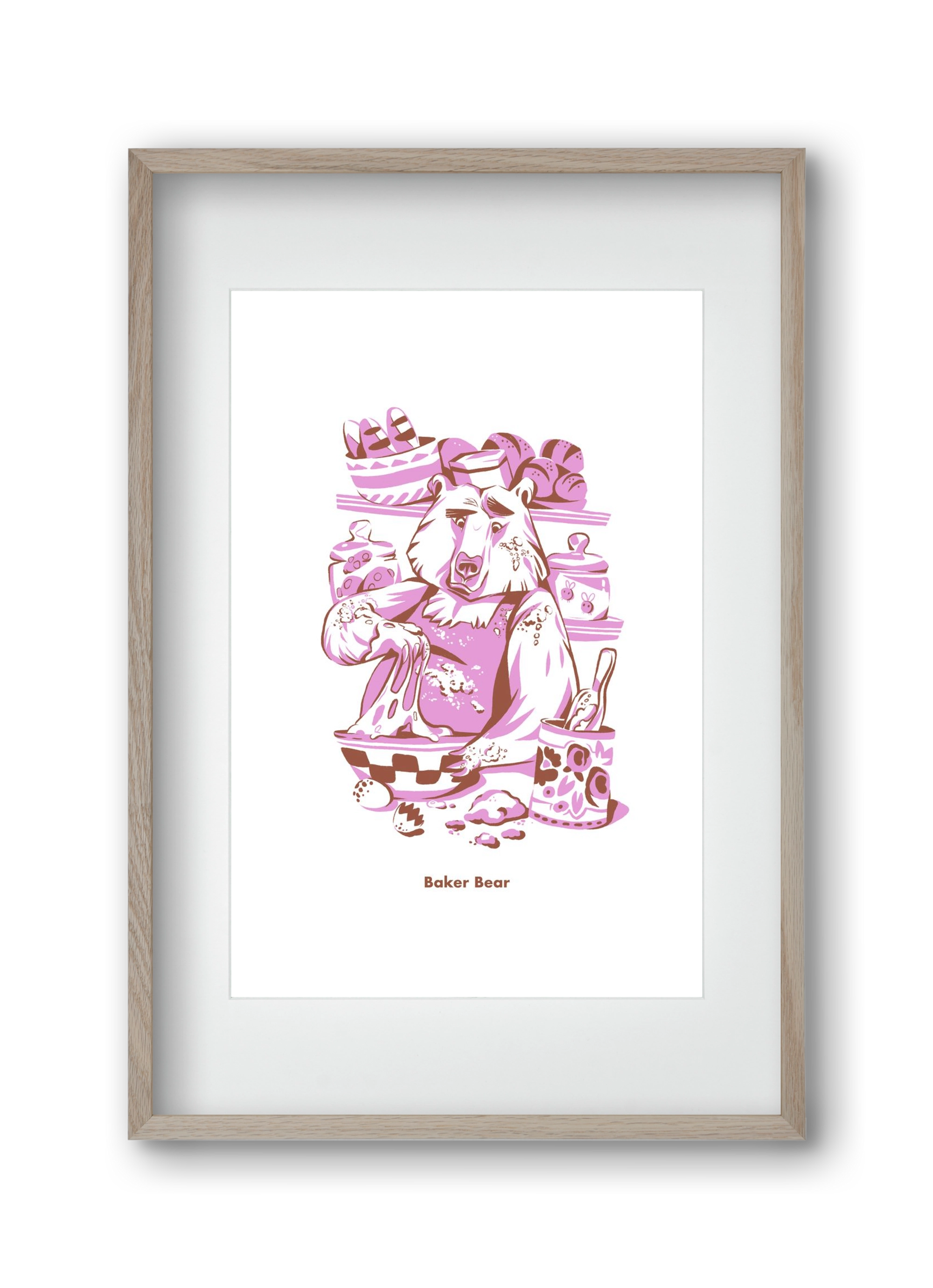 Baker Bear, 30x45 cm (20x30 cm), Tölgy keret, paszpartuval