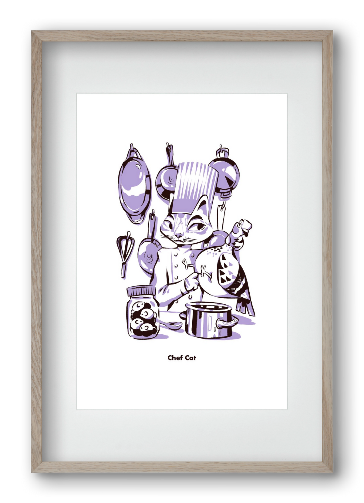Chef Cat, 40x60 cm (30x45 cm), Tölgy keret, paszpartuval