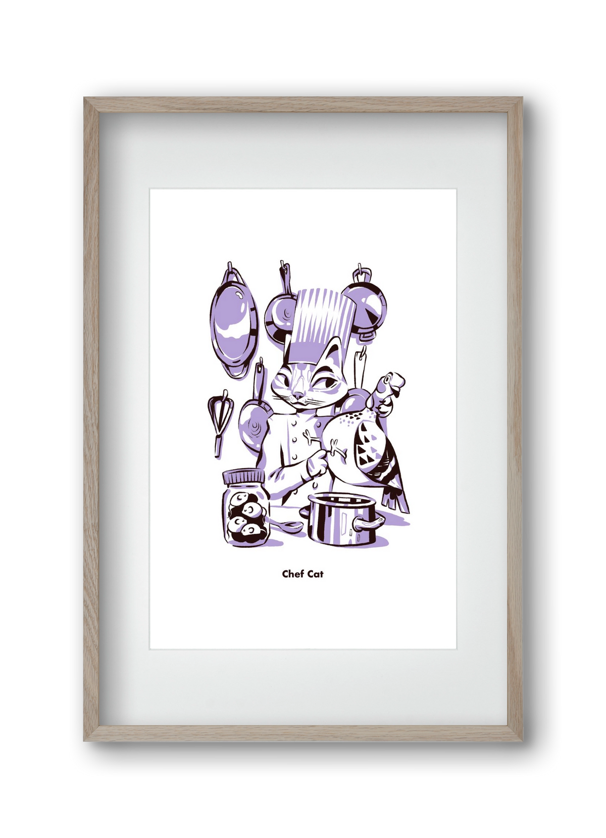 Chef Cat, 30x45 cm (20x30 cm), Tölgy keret, paszpartuval