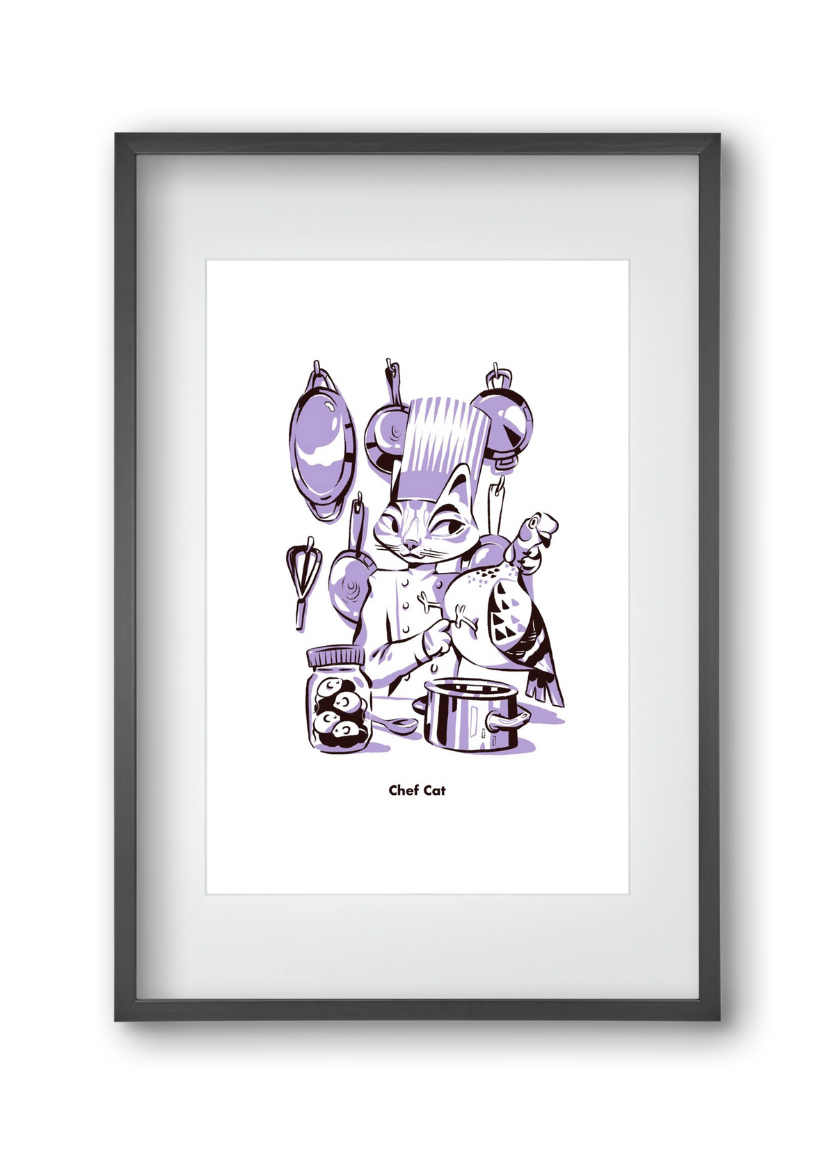 Chef Cat, 30x45 cm (20x30 cm), Fekete keret, paszpartuval