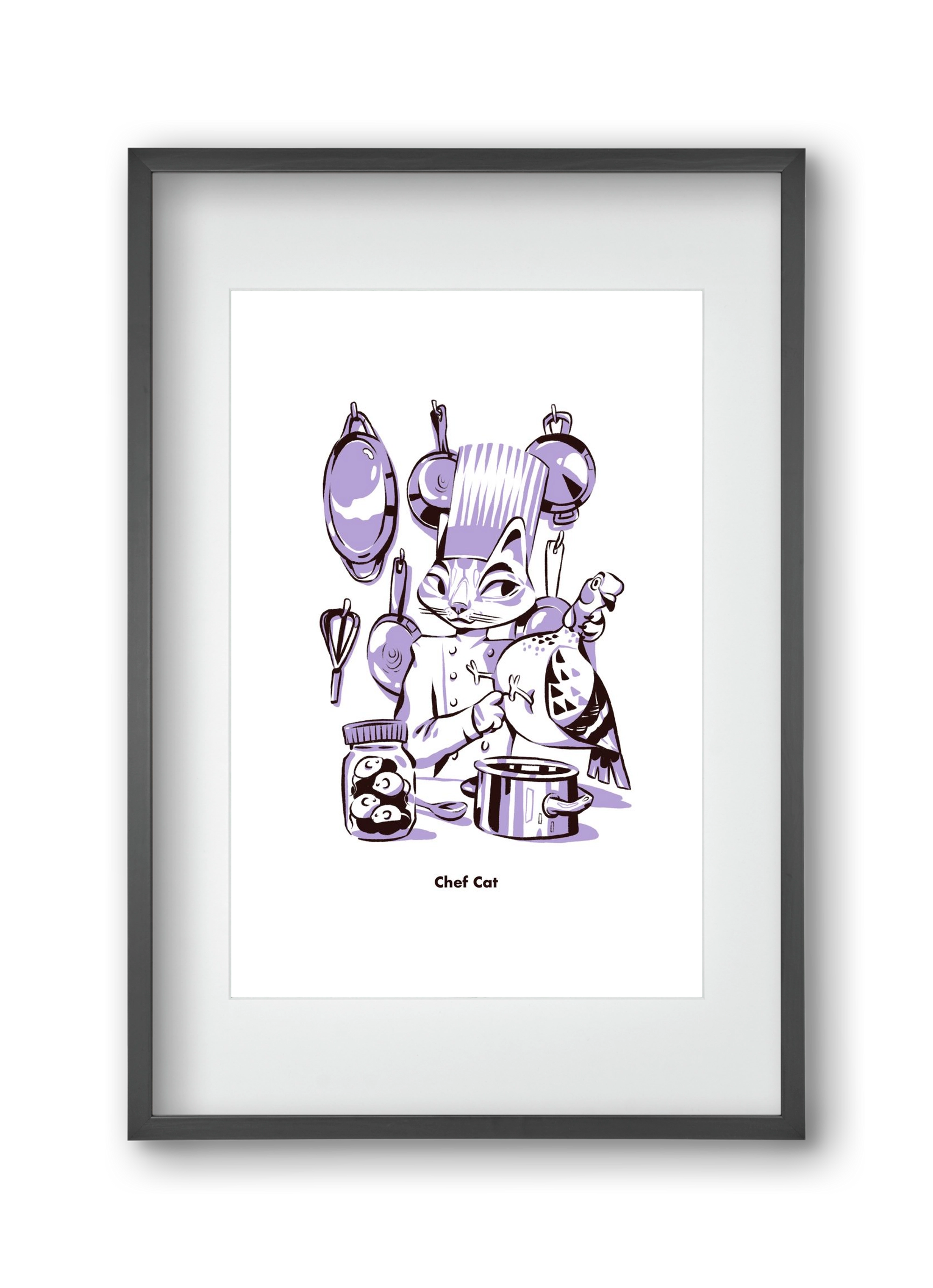 Chef Cat, 30x45 cm (20x30 cm), Fekete keret, paszpartuval