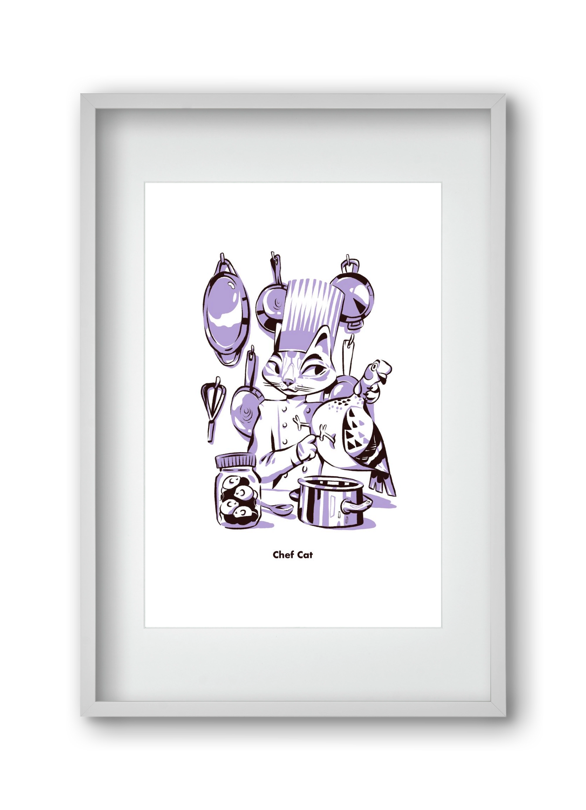 Chef Cat, 30x45 cm (20x30 cm), Fehér keret, paszpartuval