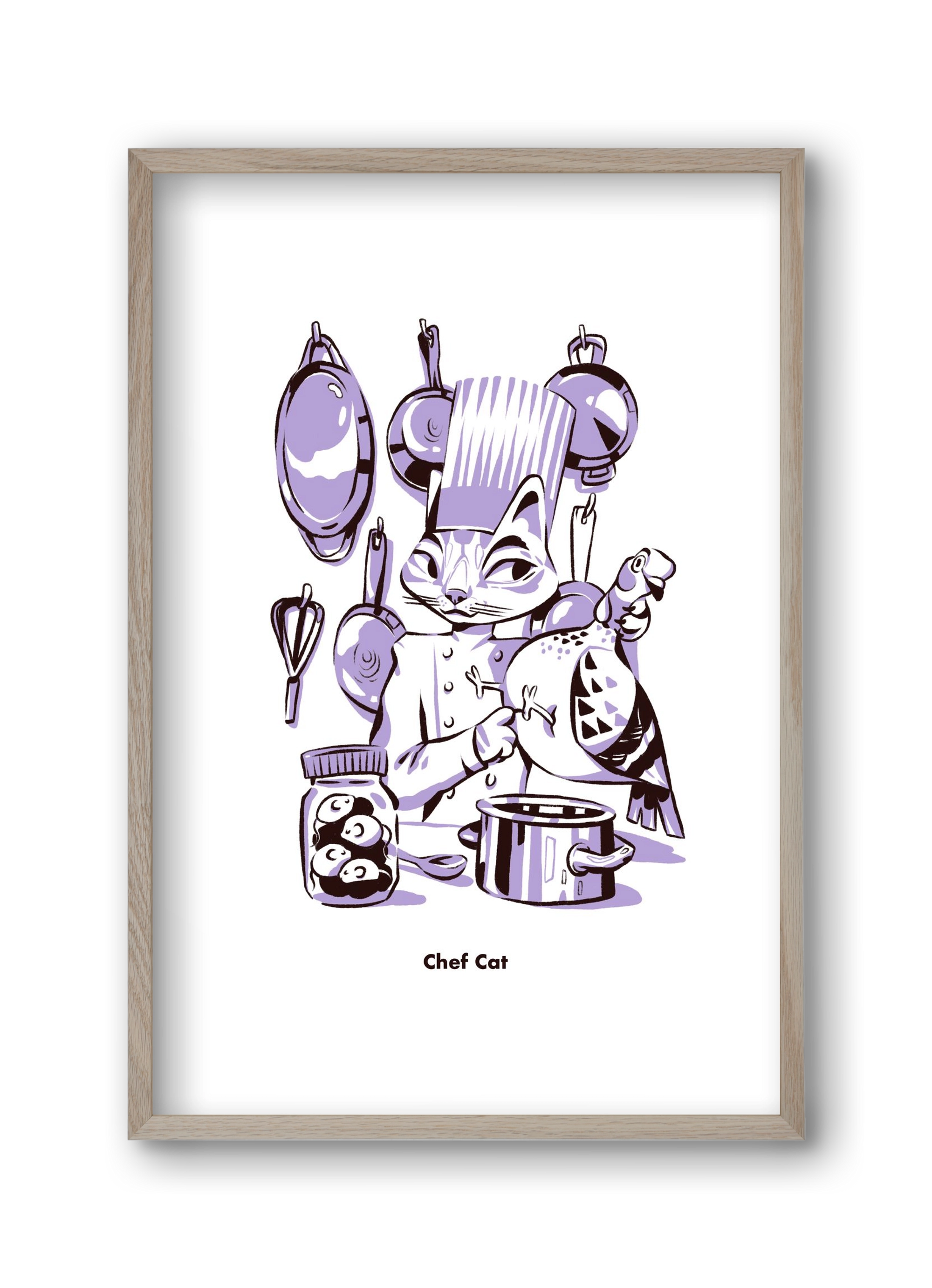 Chef Cat, 30x45 cm (30x45 cm), Tölgy keret
