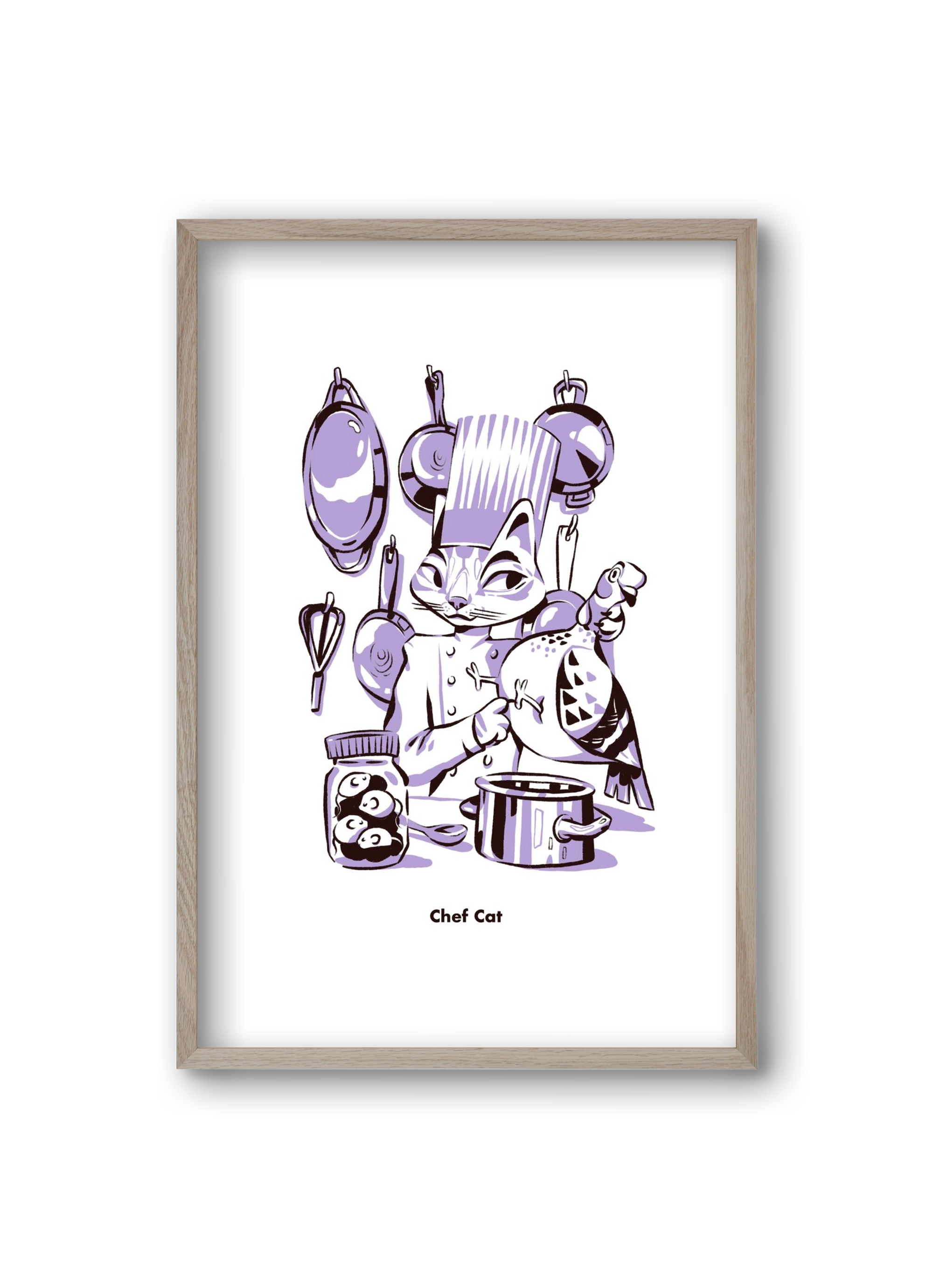 Chef Cat, 20x30 cm (20x30 cm), Tölgy keret