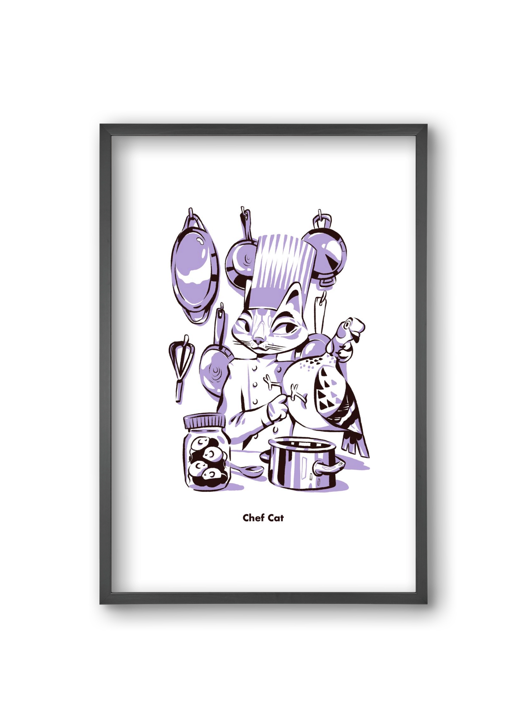 Chef Cat, 20x30 cm (20x30 cm), Fekete keret