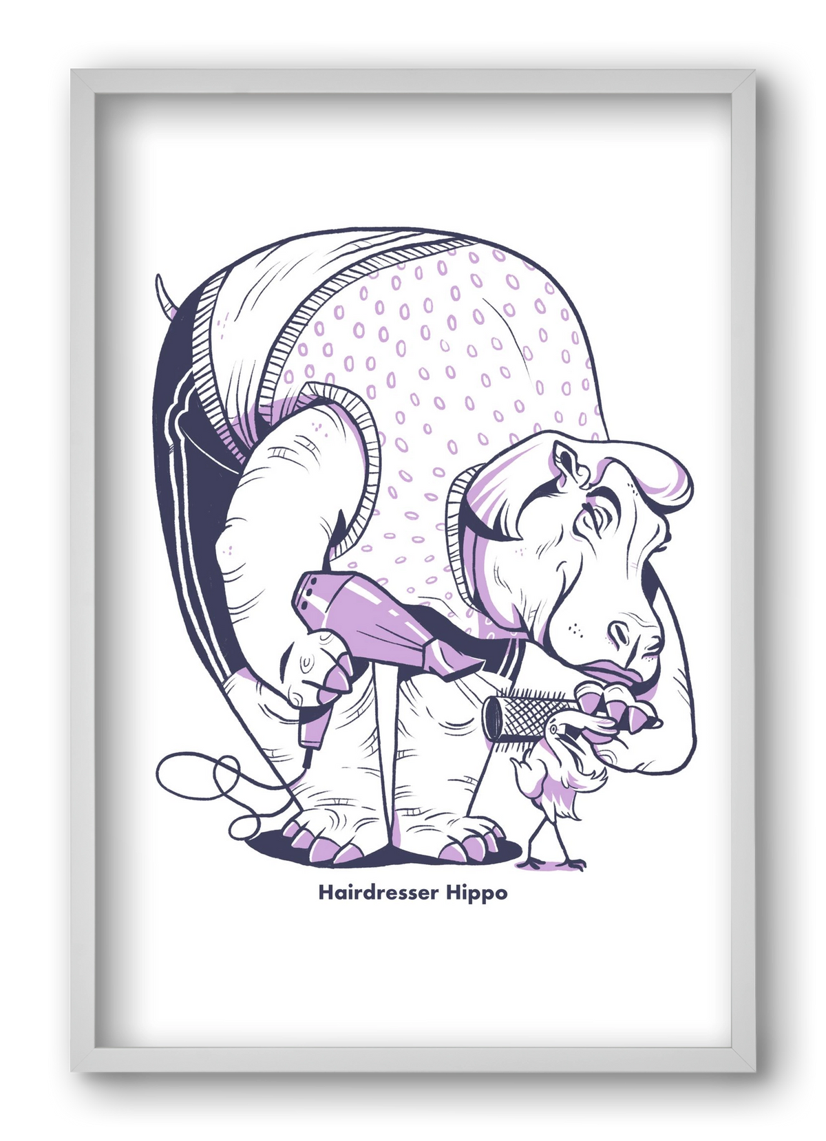 Hairdresser Hippo, 40x60 cm (40x60 cm), Fehér keret