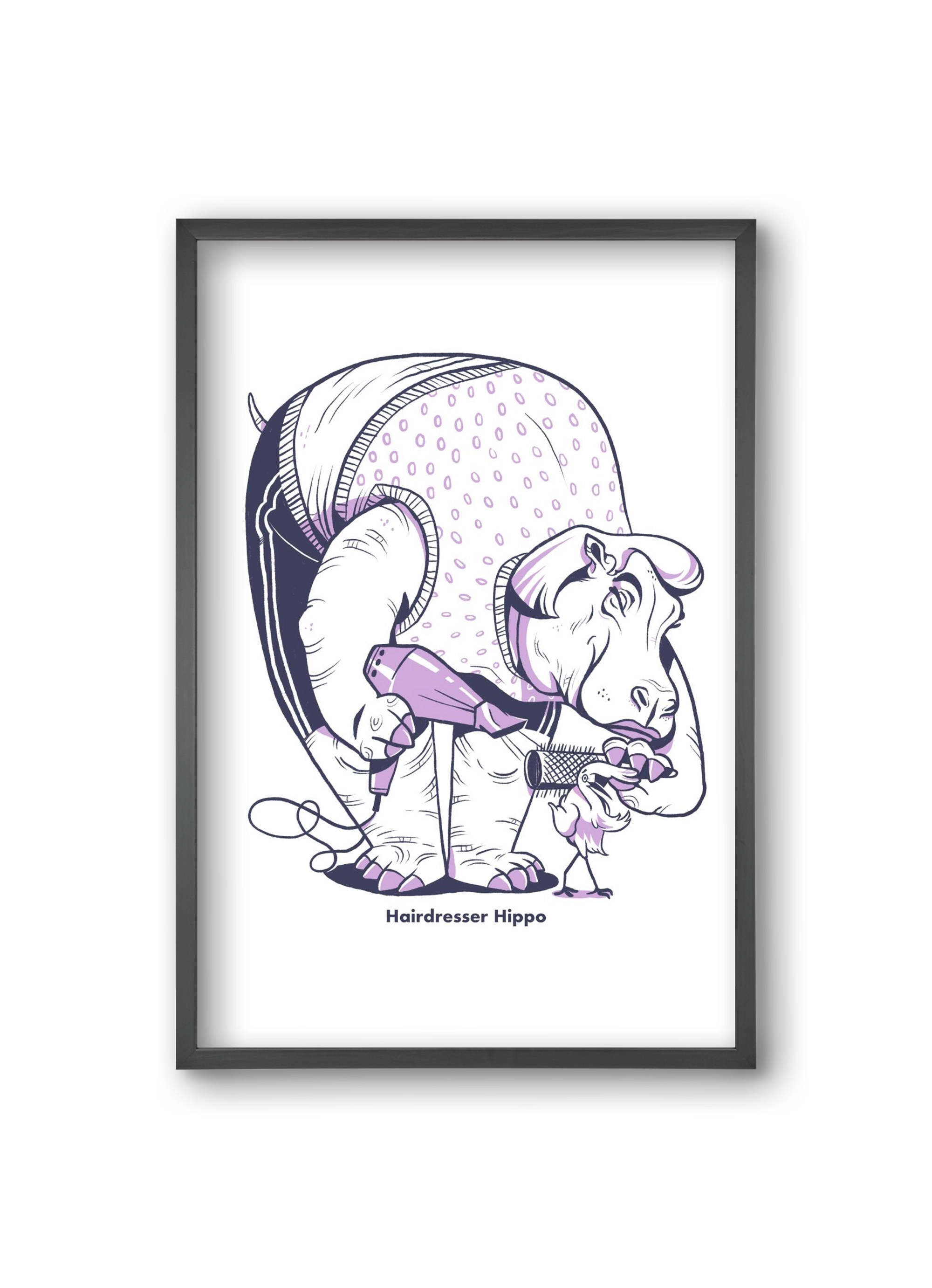 Hairdresser Hippo, 20x30 cm (20x30 cm), Fekete keret