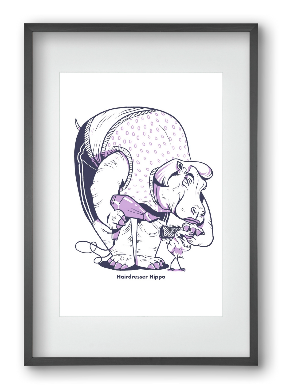 Hairdresser Hippo, 40x60 cm (30x45 cm), Fekete keret, paszpartuval