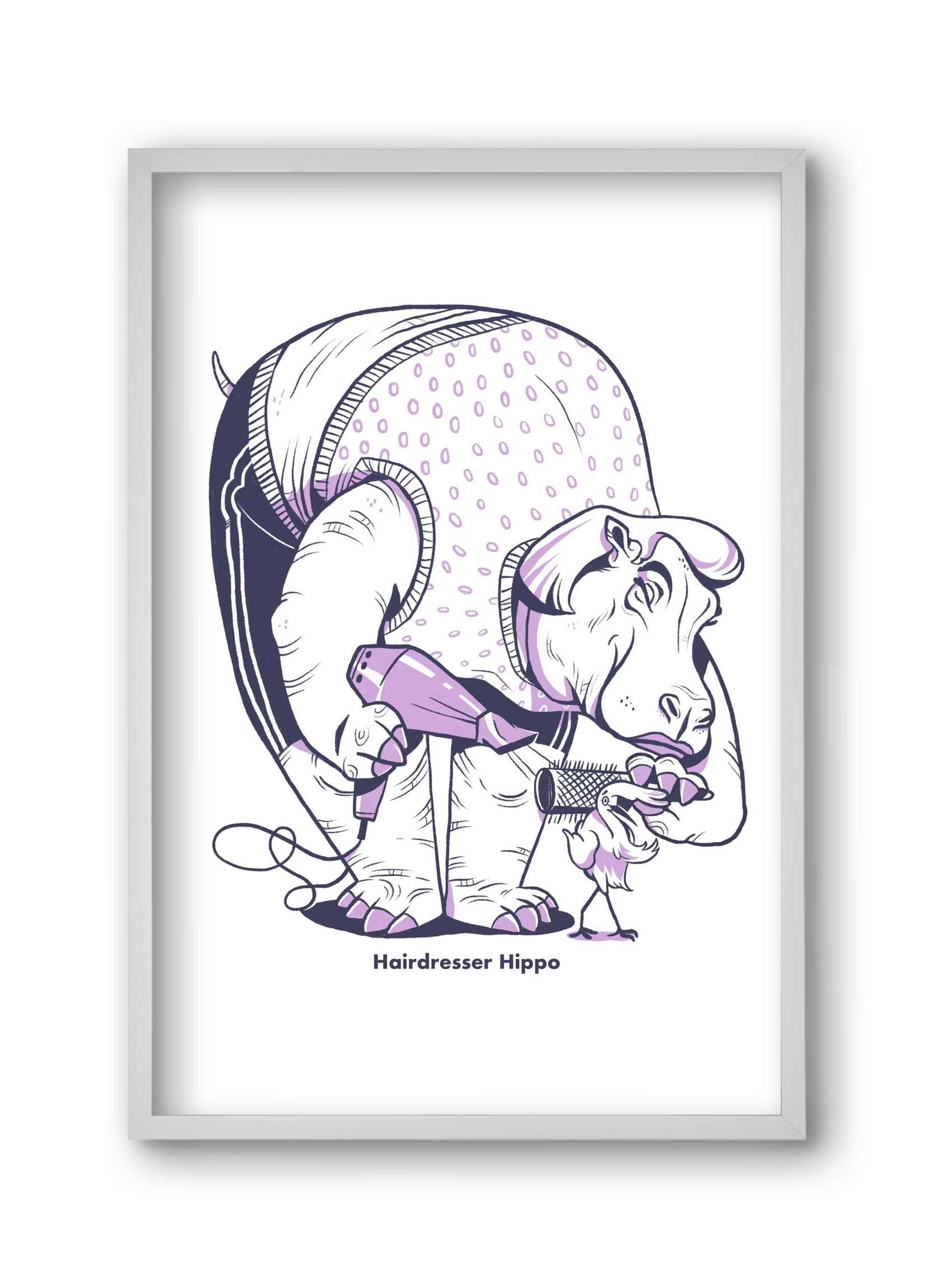 Hairdresser Hippo, 30x45 cm (30x45 cm), Fehér keret