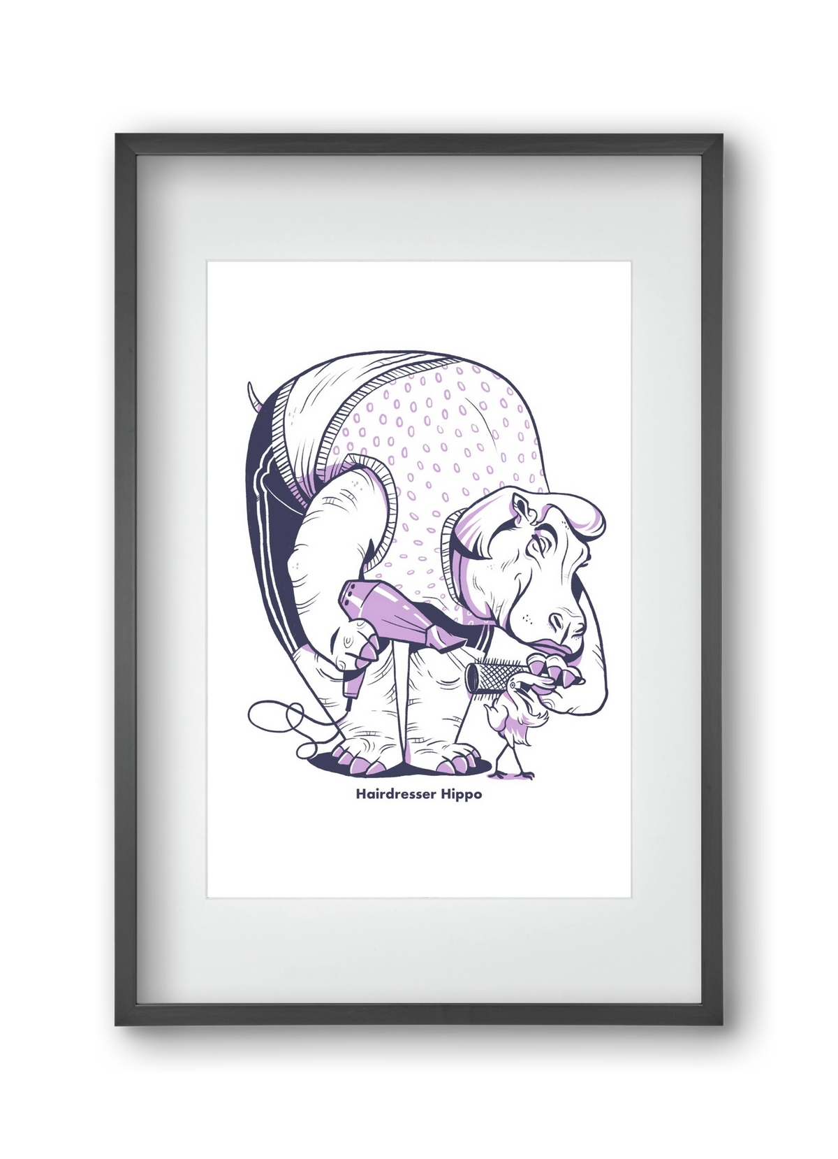 Hairdresser Hippo, 30x45 cm (20x30 cm), Fekete keret, paszpartuval