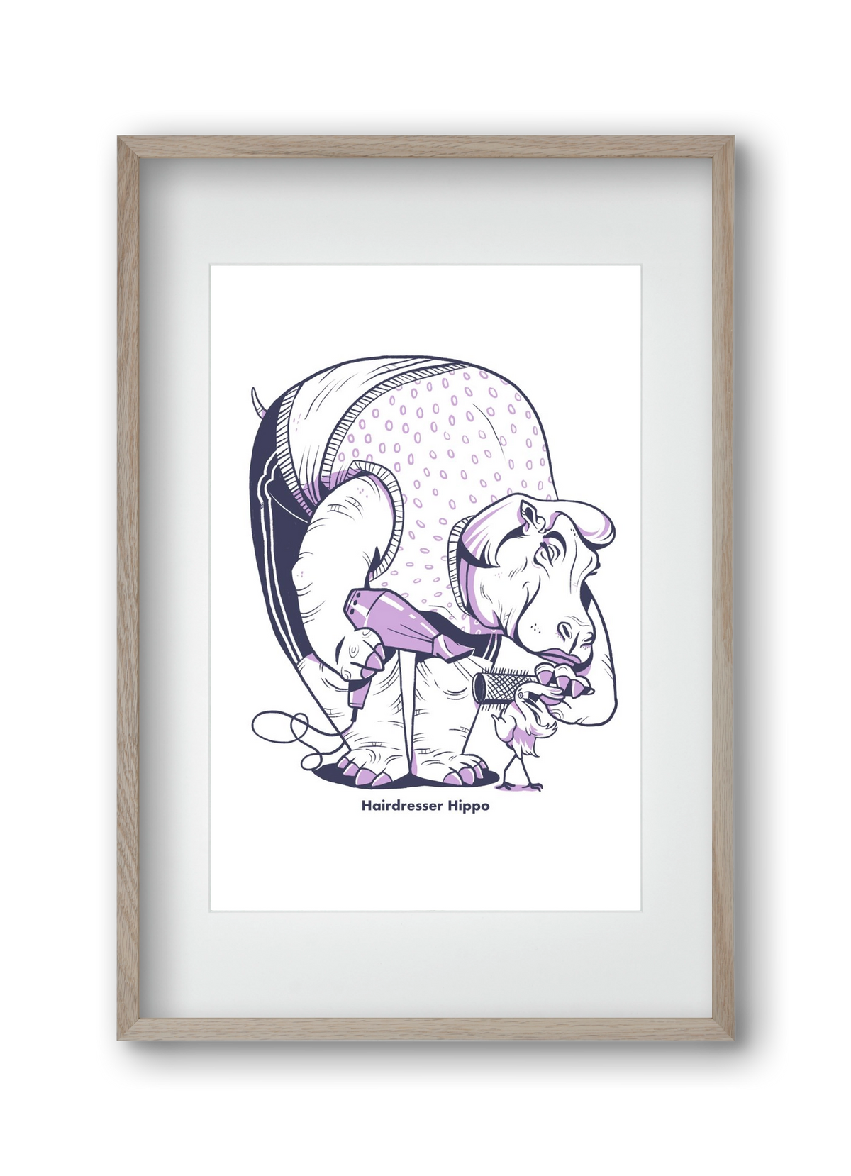 Hairdresser Hippo, 30x45 cm (20x30 cm), Tölgy keret, paszpartuval