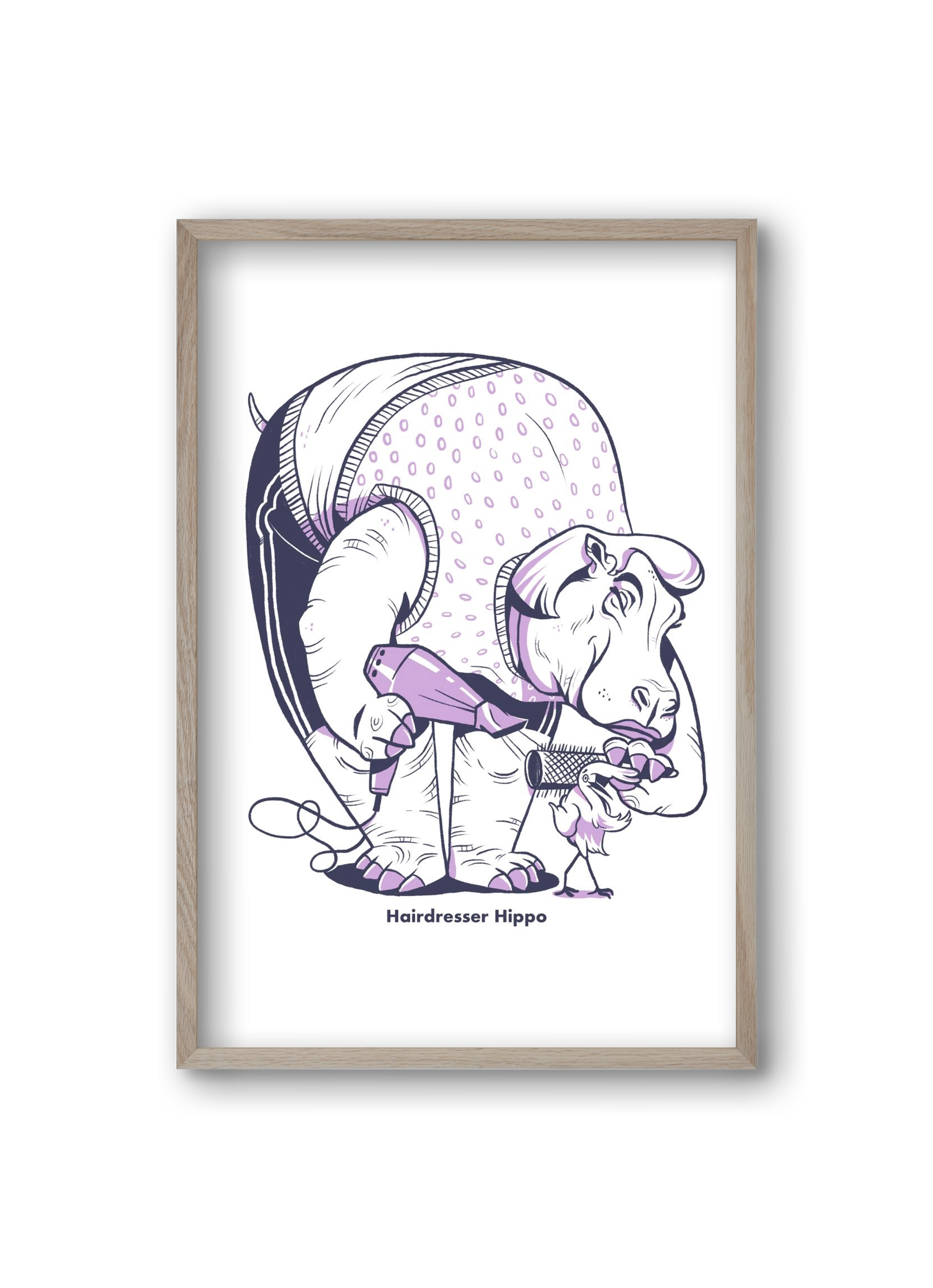 Hairdresser Hippo, 20x30 cm (20x30 cm), Tölgy keret