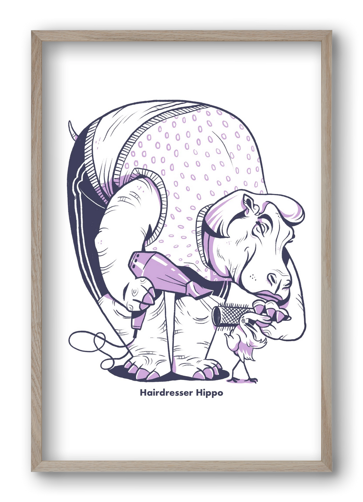 Hairdresser Hippo, 40x60 cm (40x60 cm), Tölgy keret