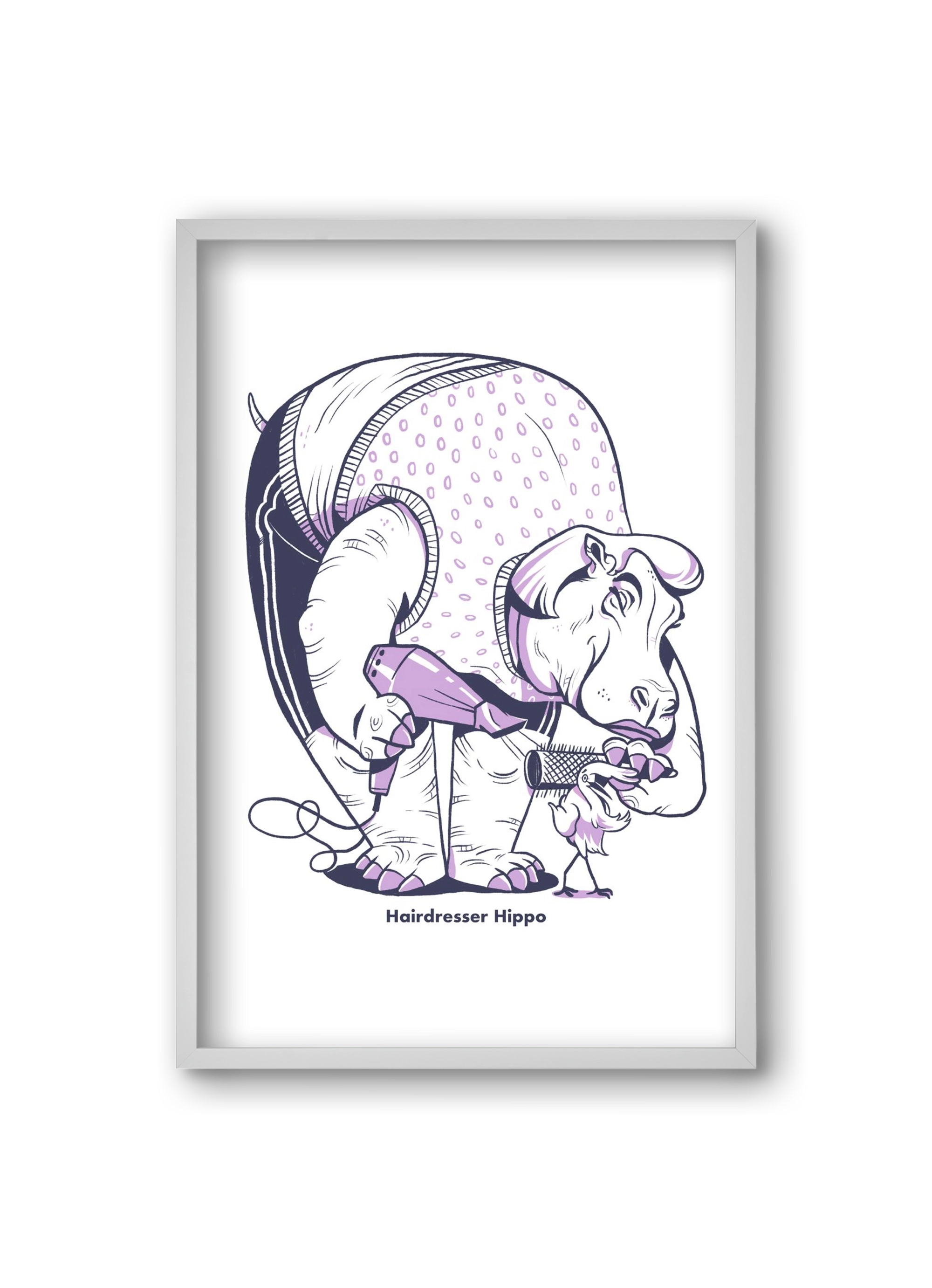 Hairdresser Hippo, 20x30 cm (20x30 cm), Fehér keret