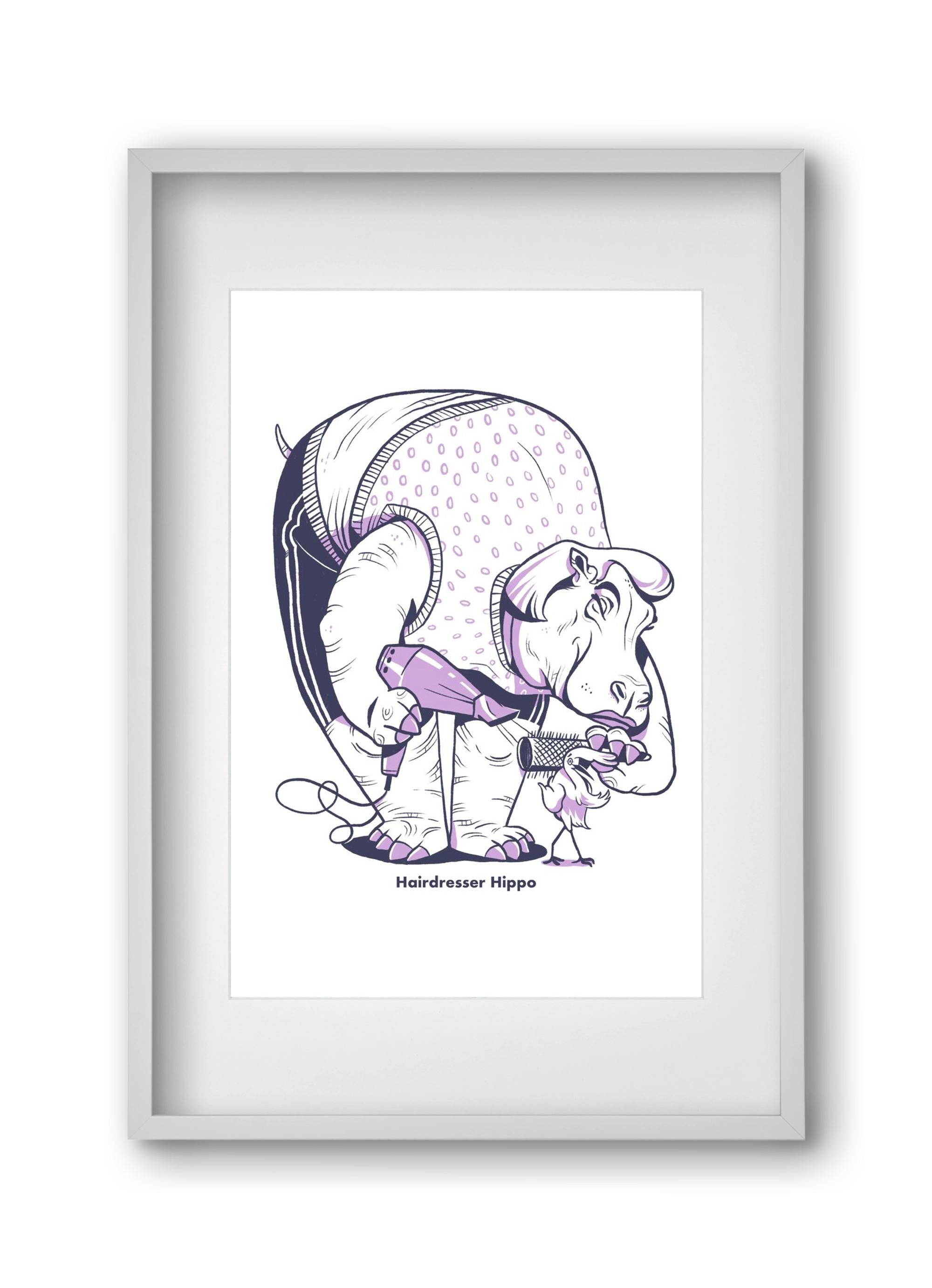 Hairdresser Hippo, 30x45 cm (20x30 cm), Fehér keret, paszpartuval