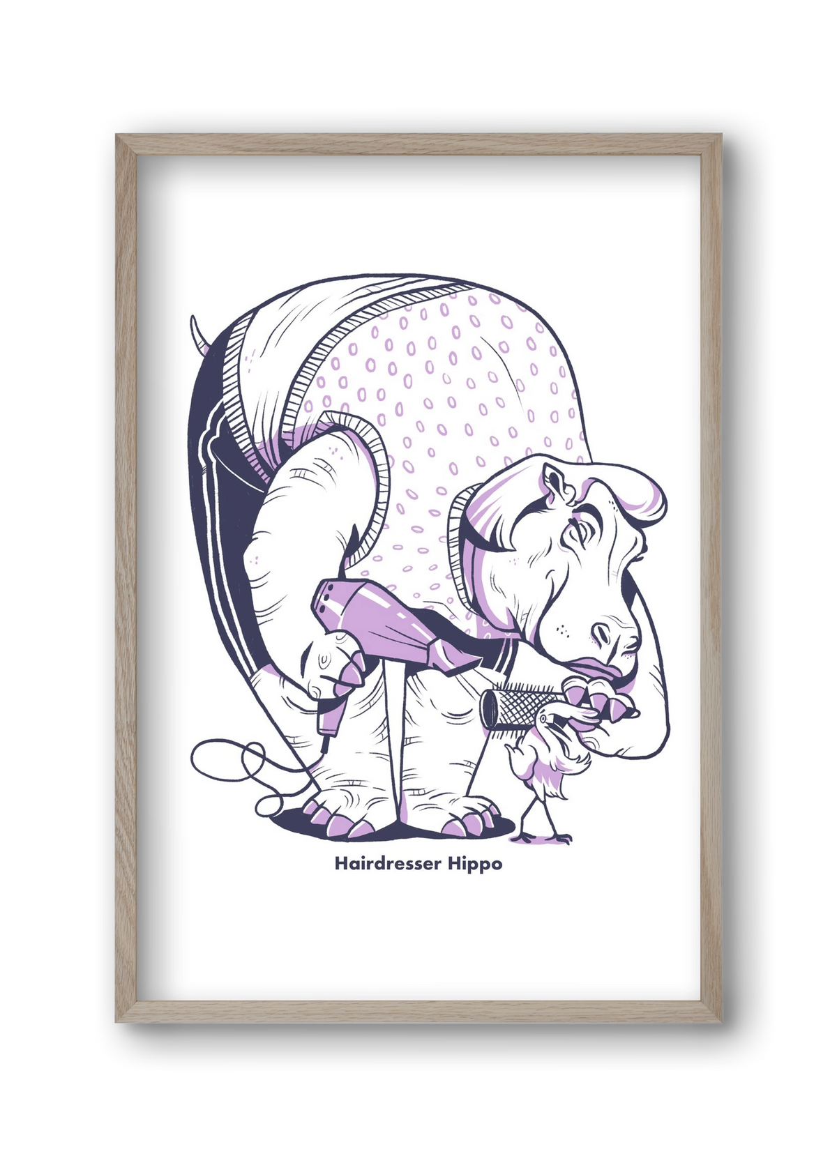 Hairdresser Hippo, 30x45 cm (30x45 cm), Tölgy keret