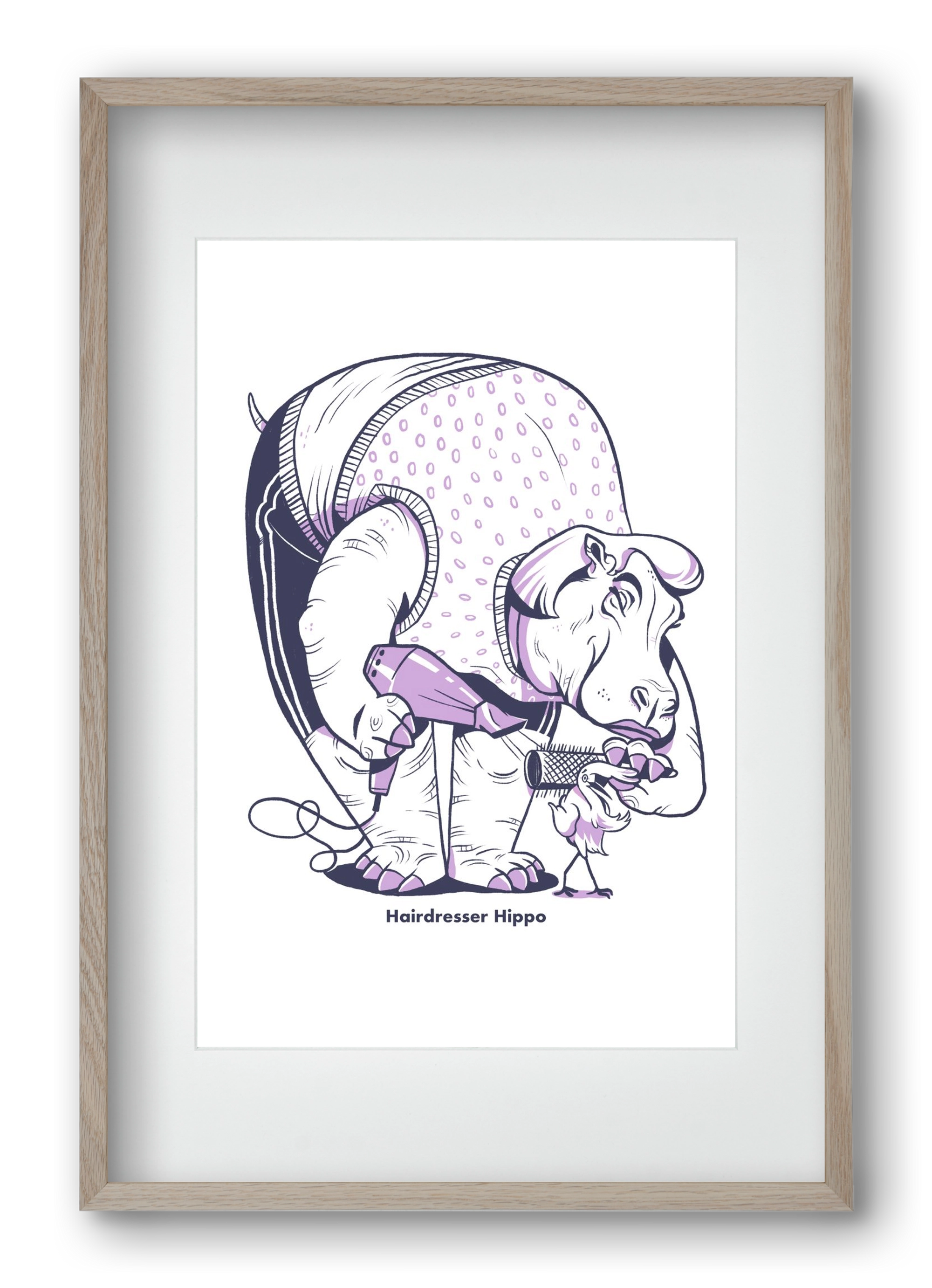 Hairdresser Hippo, 40x60 cm (30x45 cm), Tölgy keret, paszpartuval
