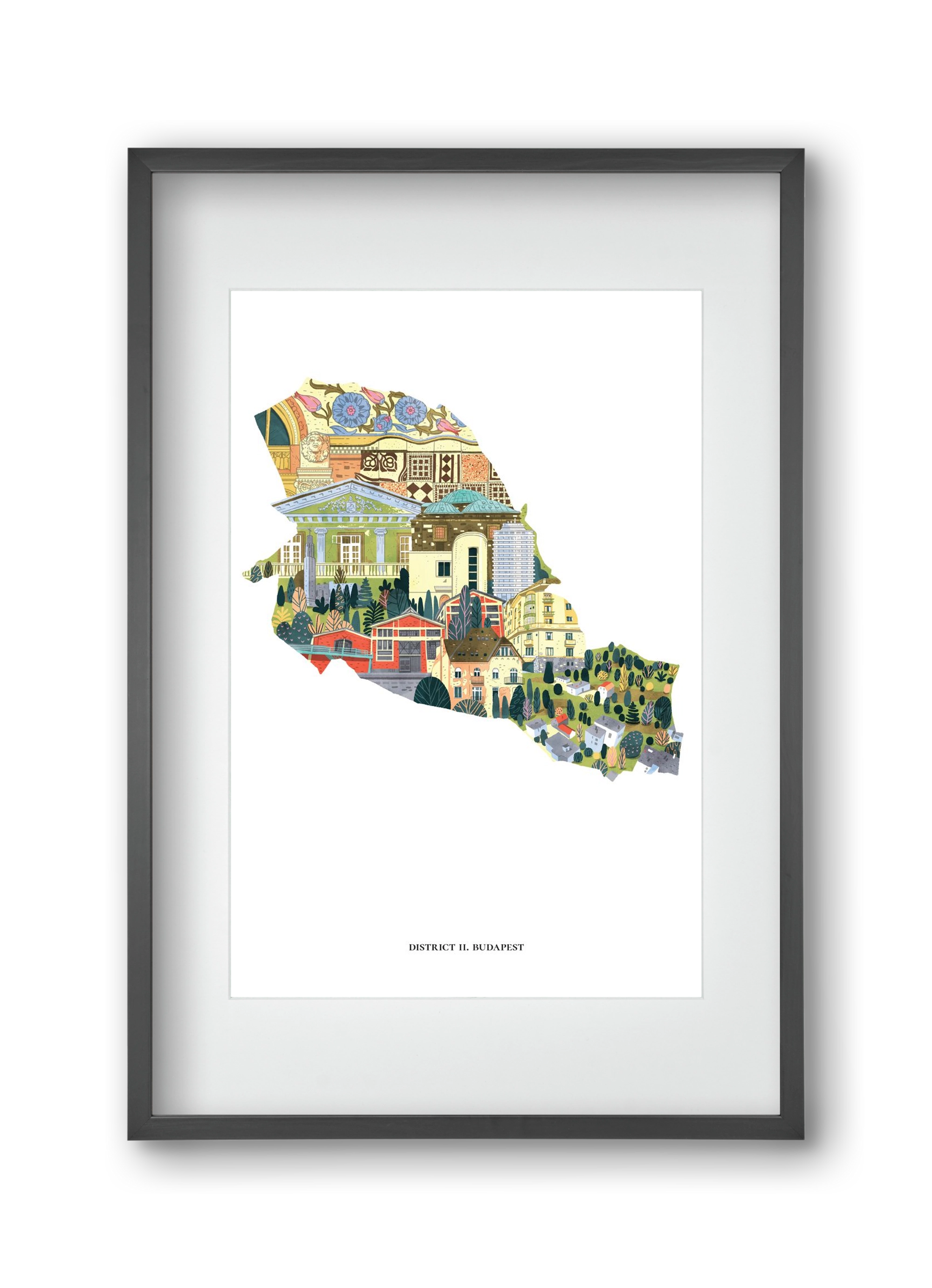 II. kerület, 30x45 cm (20x30 cm), Fekete keret, paszpartuval