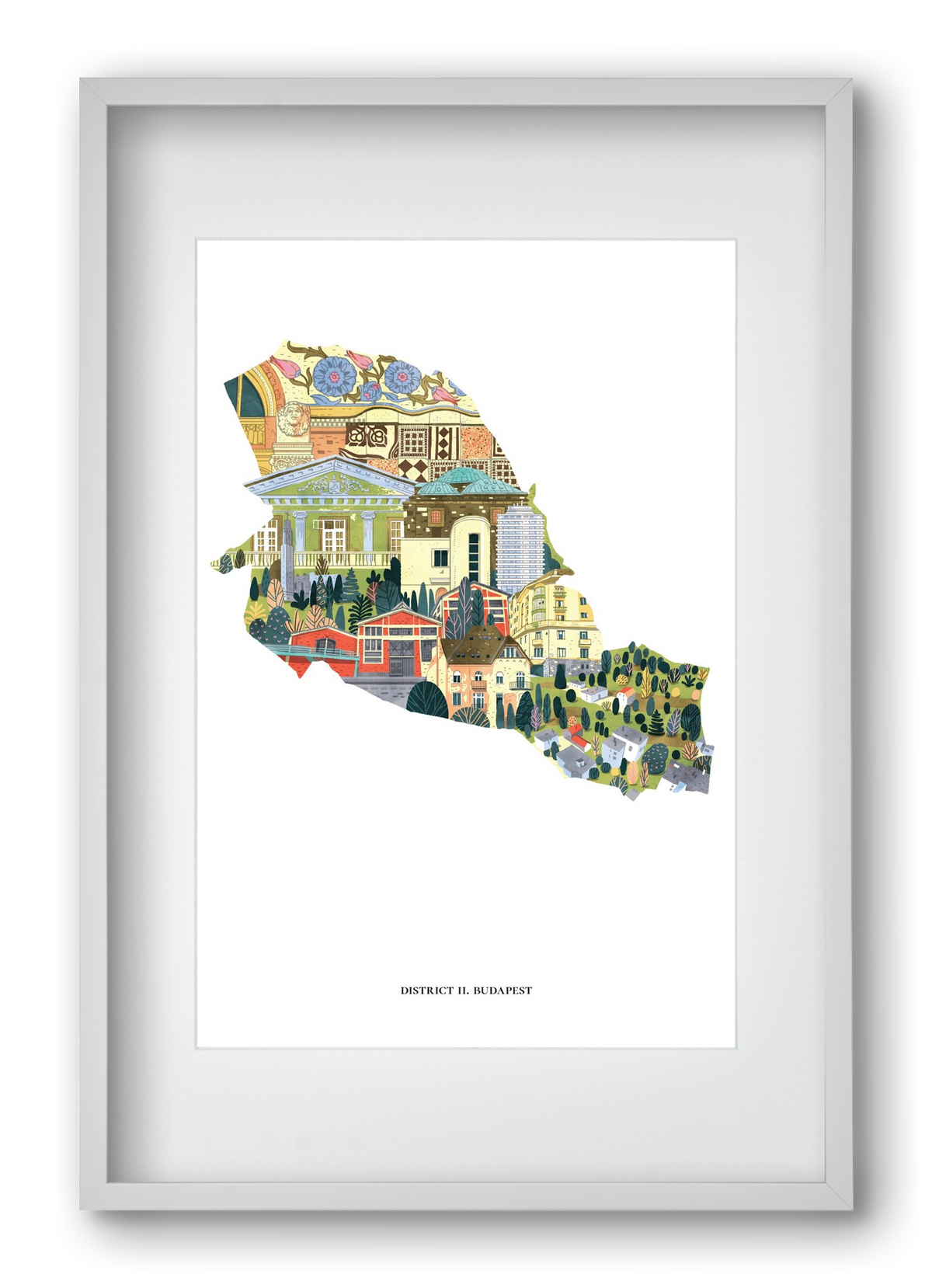 II. kerület, 40x60 cm (30x45 cm), Fehér keret, paszpartuval