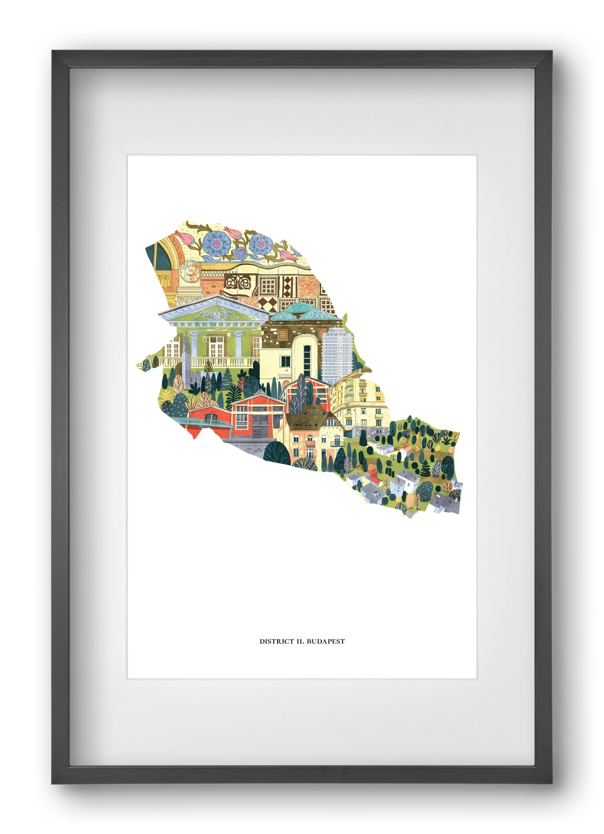 II. kerület, 40x60 cm (30x45 cm), Fekete keret, paszpartuval