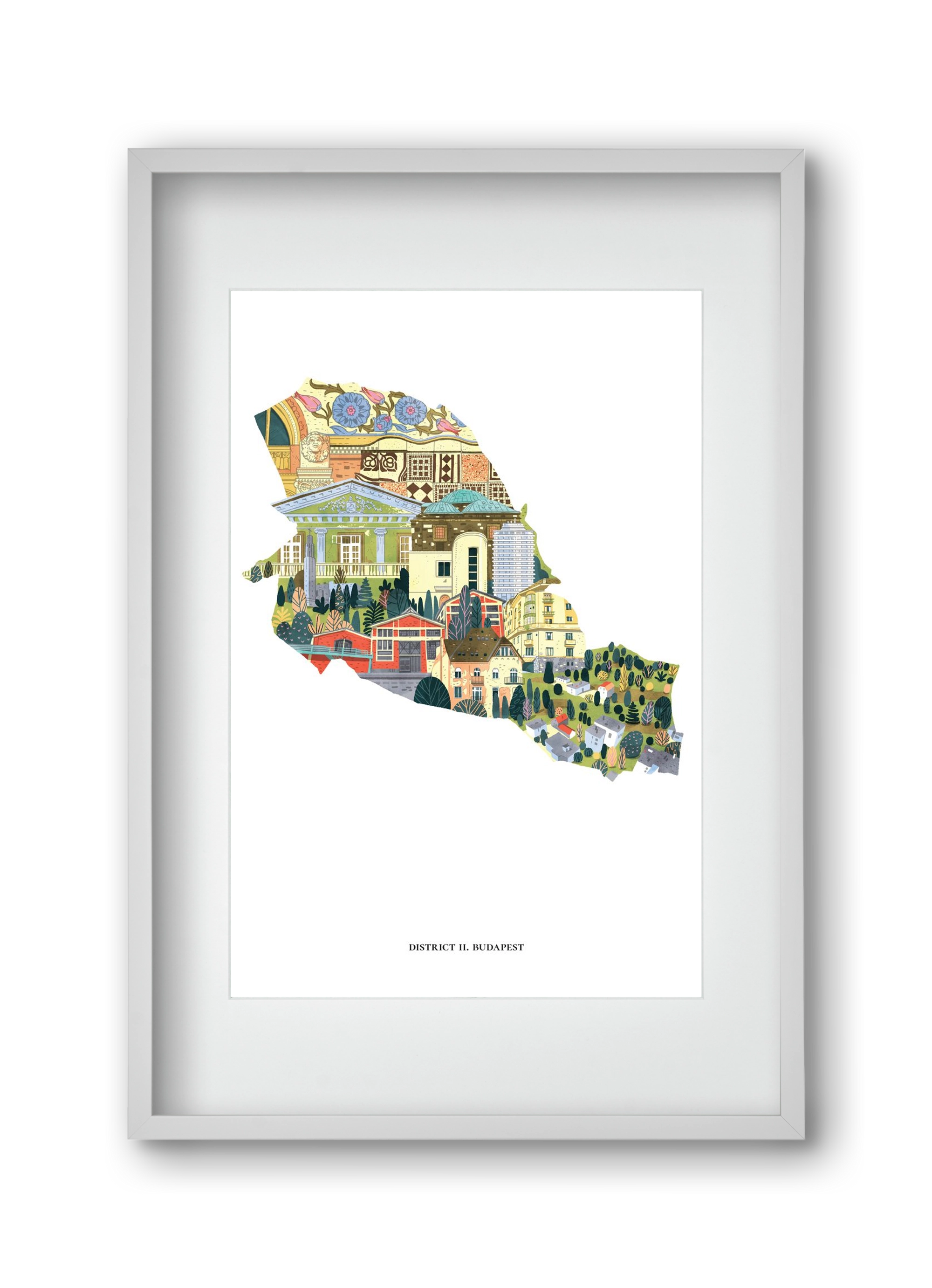 II. kerület, 30x45 cm (20x30 cm), Fehér keret, paszpartuval