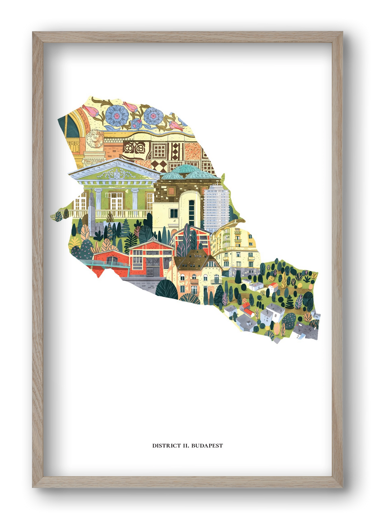 II. kerület, 40x60 cm (40x60 cm), Tölgy keret