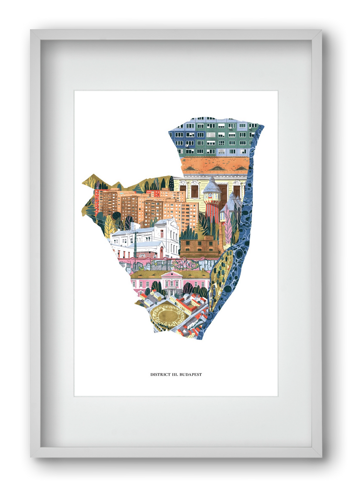 III. kerület, 40x60 cm (30x45 cm), Fehér keret, paszpartuval