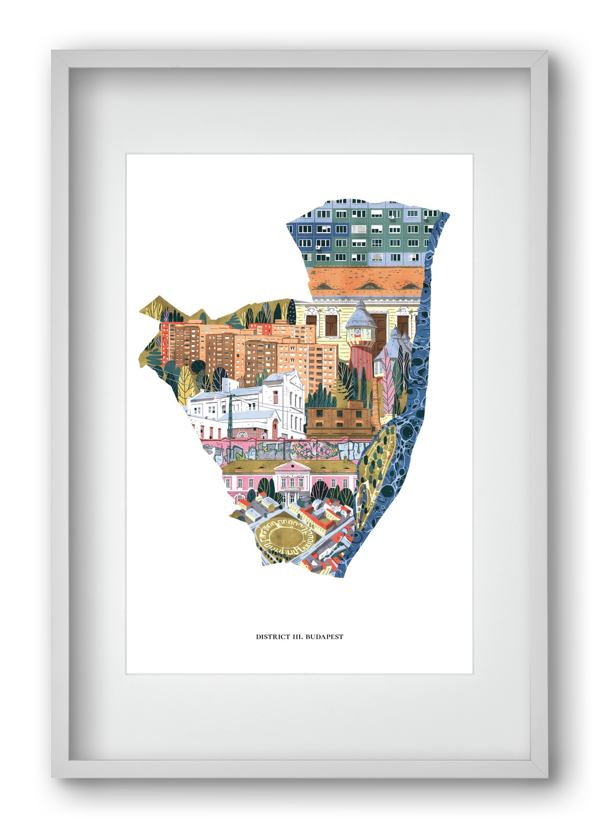 III. kerület, 40x60 cm (30x45 cm), Fehér keret, paszpartuval