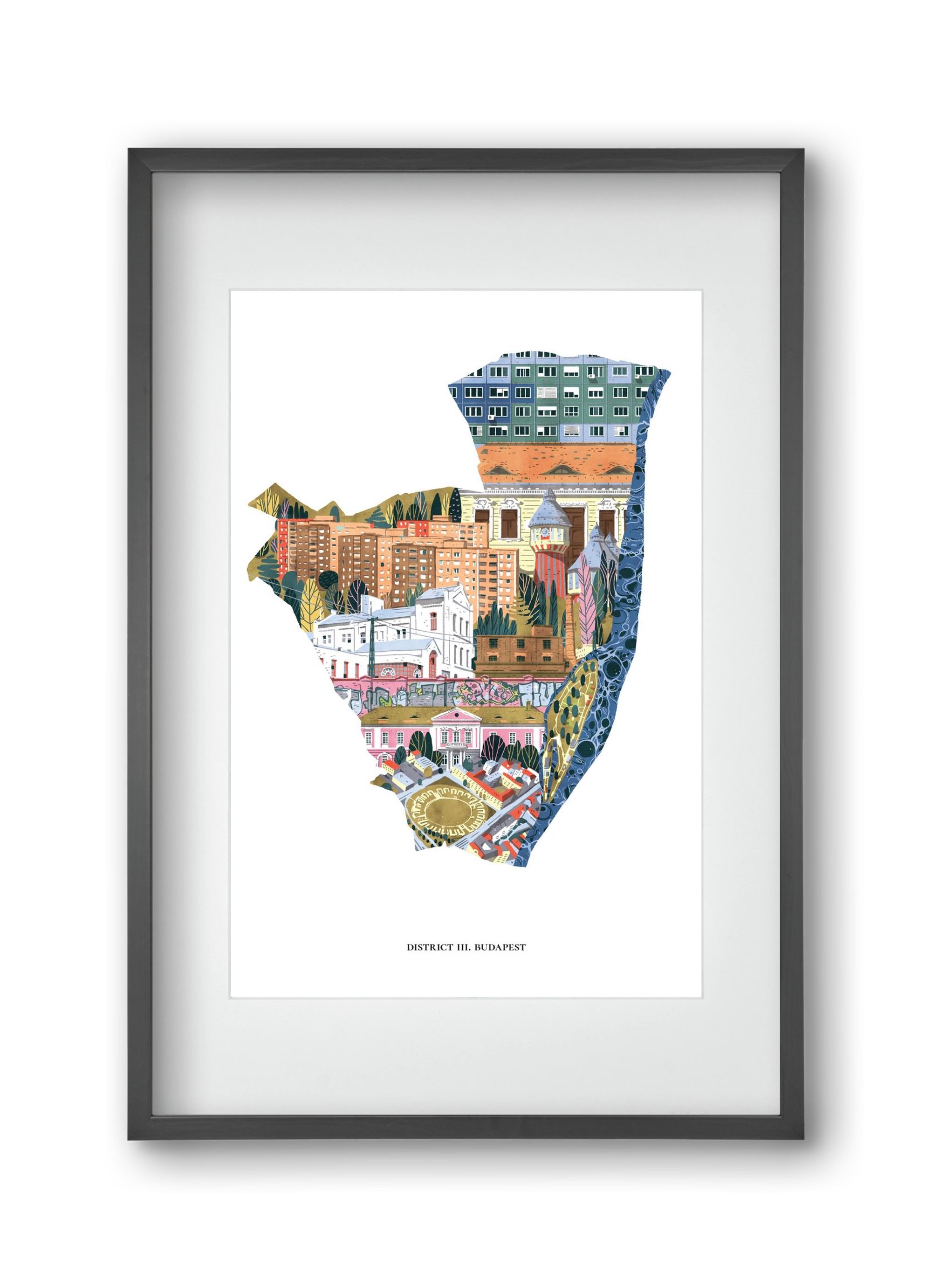 III. kerület, 30x45 cm (20x30 cm), Fekete keret, paszpartuval