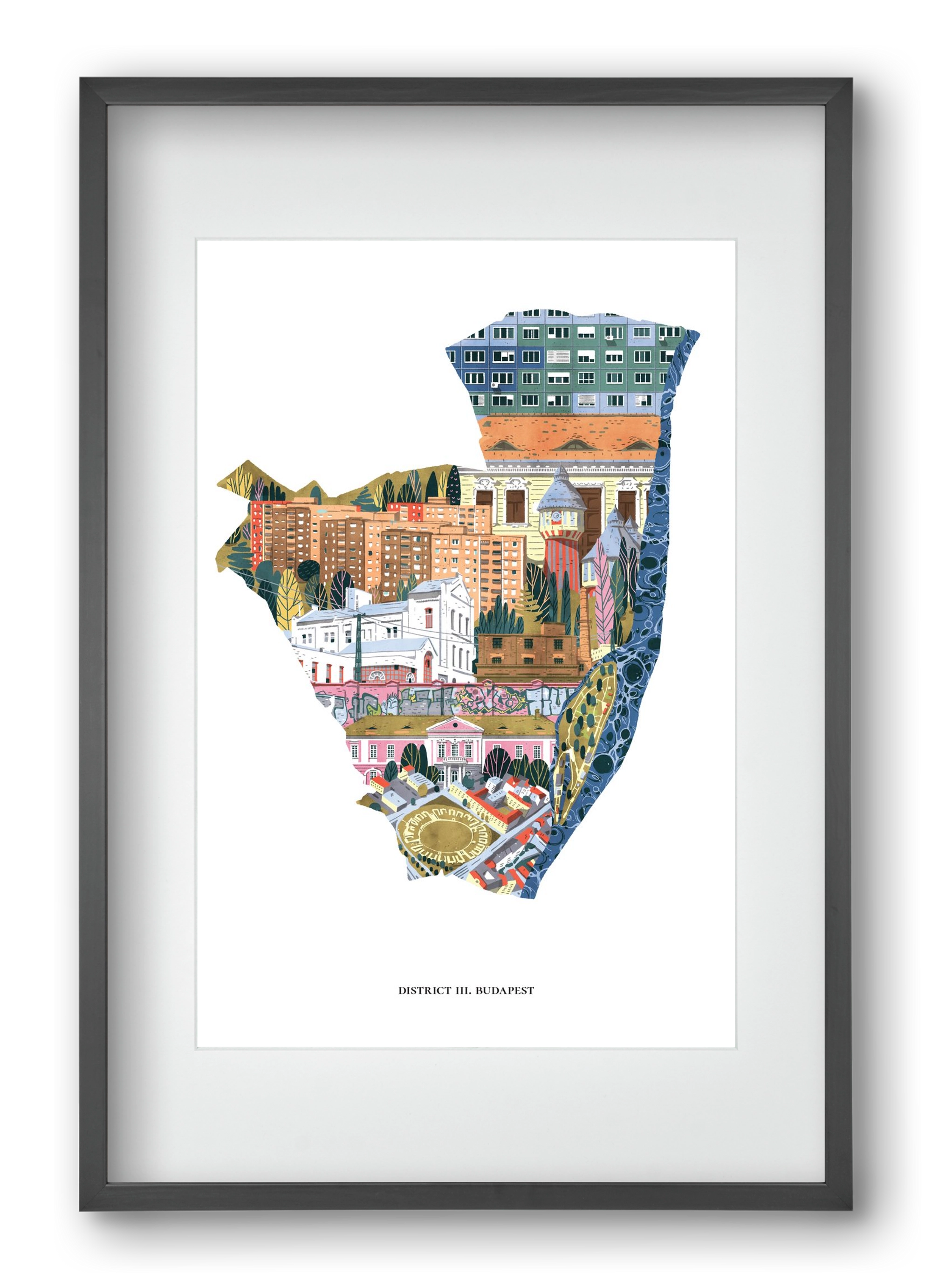 III. kerület, 40x60 cm (30x45 cm), Fekete keret, paszpartuval