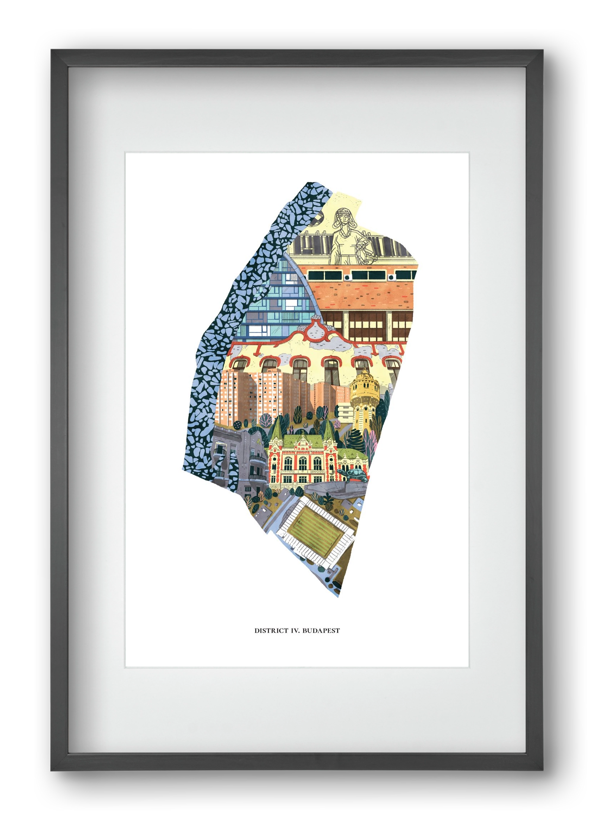 IV. kerület, 40x60 cm (30x45 cm), Fekete keret, paszpartuval