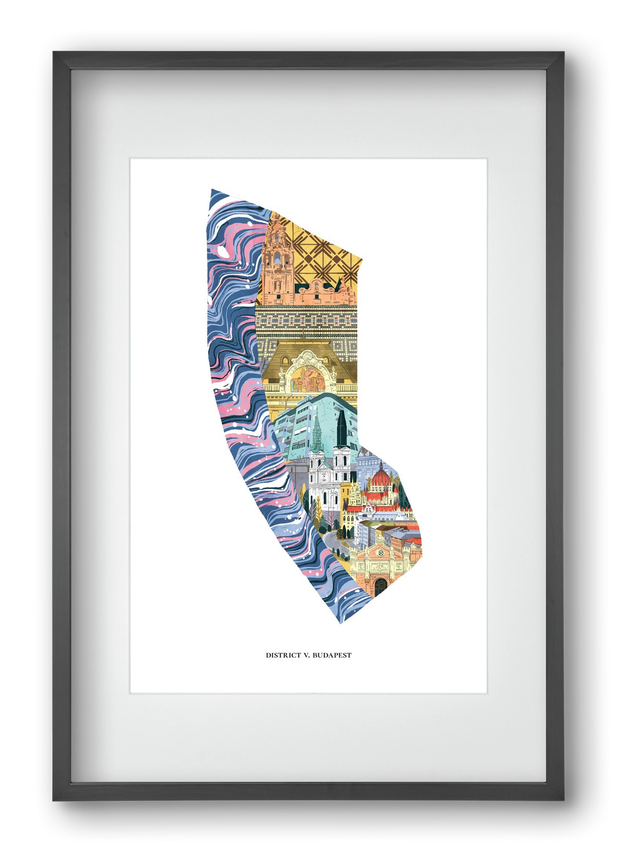 V. kerület, 40x60 cm (30x45 cm), Fekete keret, paszpartuval