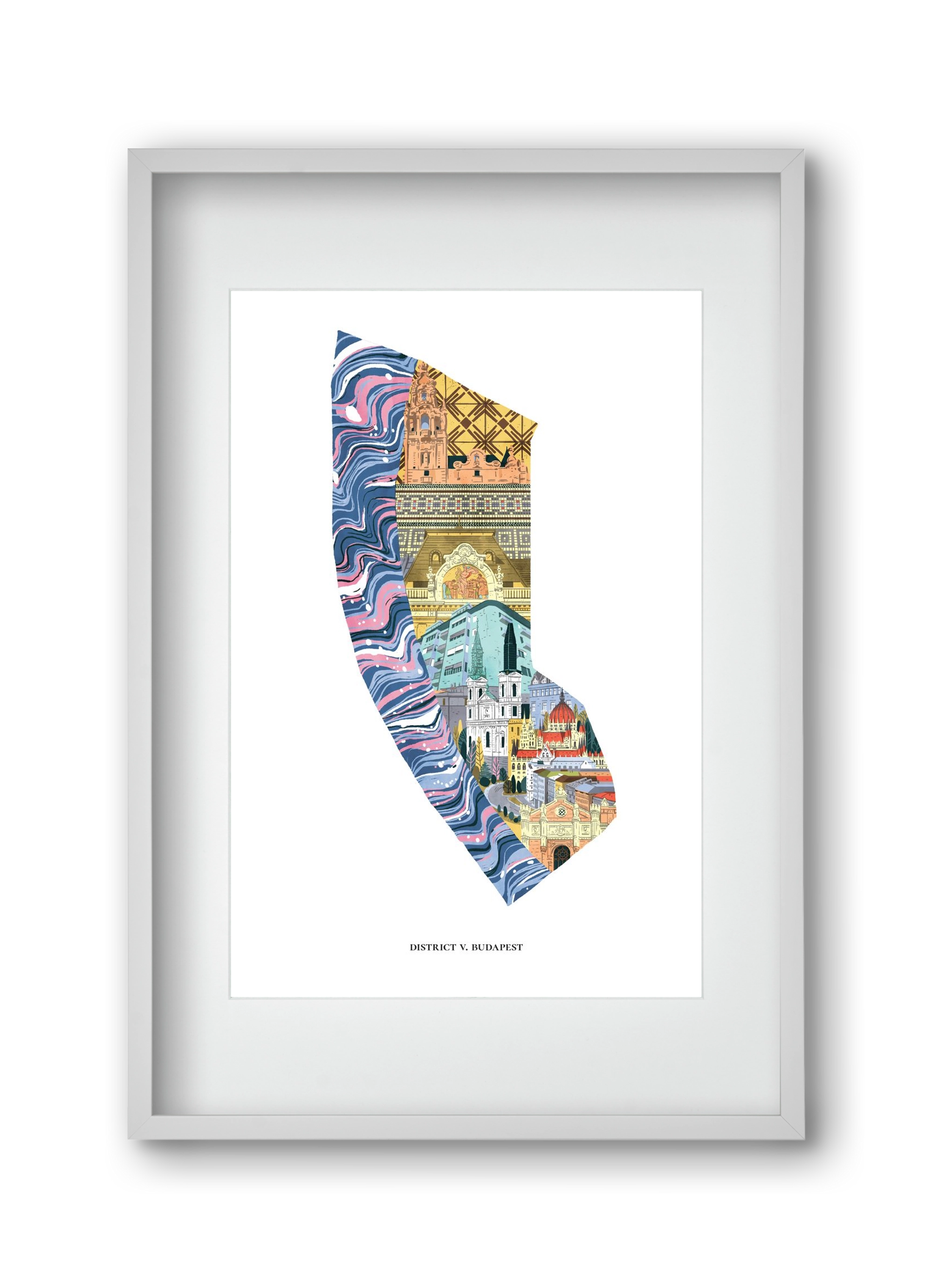 V. kerület, 30x45 cm (20x30 cm), Fehér keret, paszpartuval